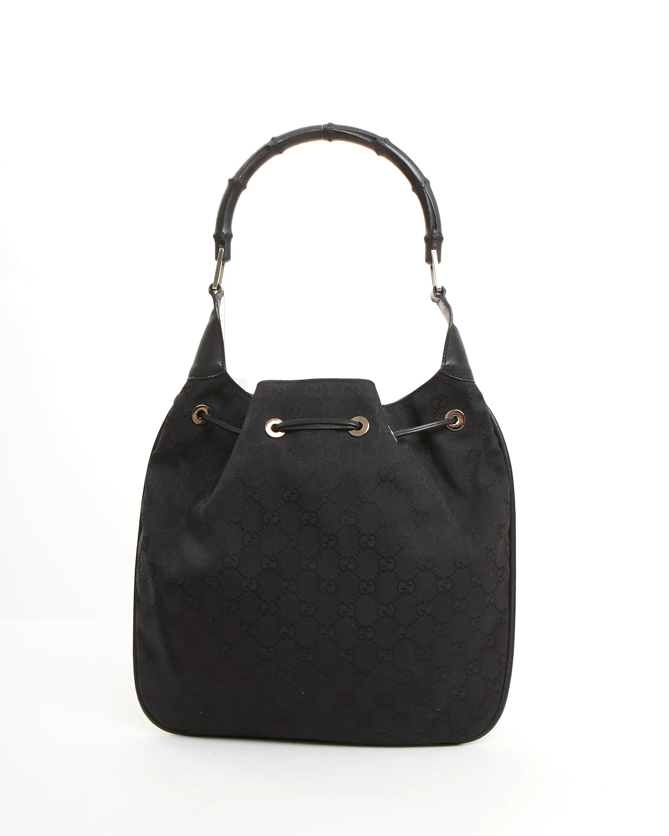 Gucci Black GG Canvas Bamboo Shoulder Bag