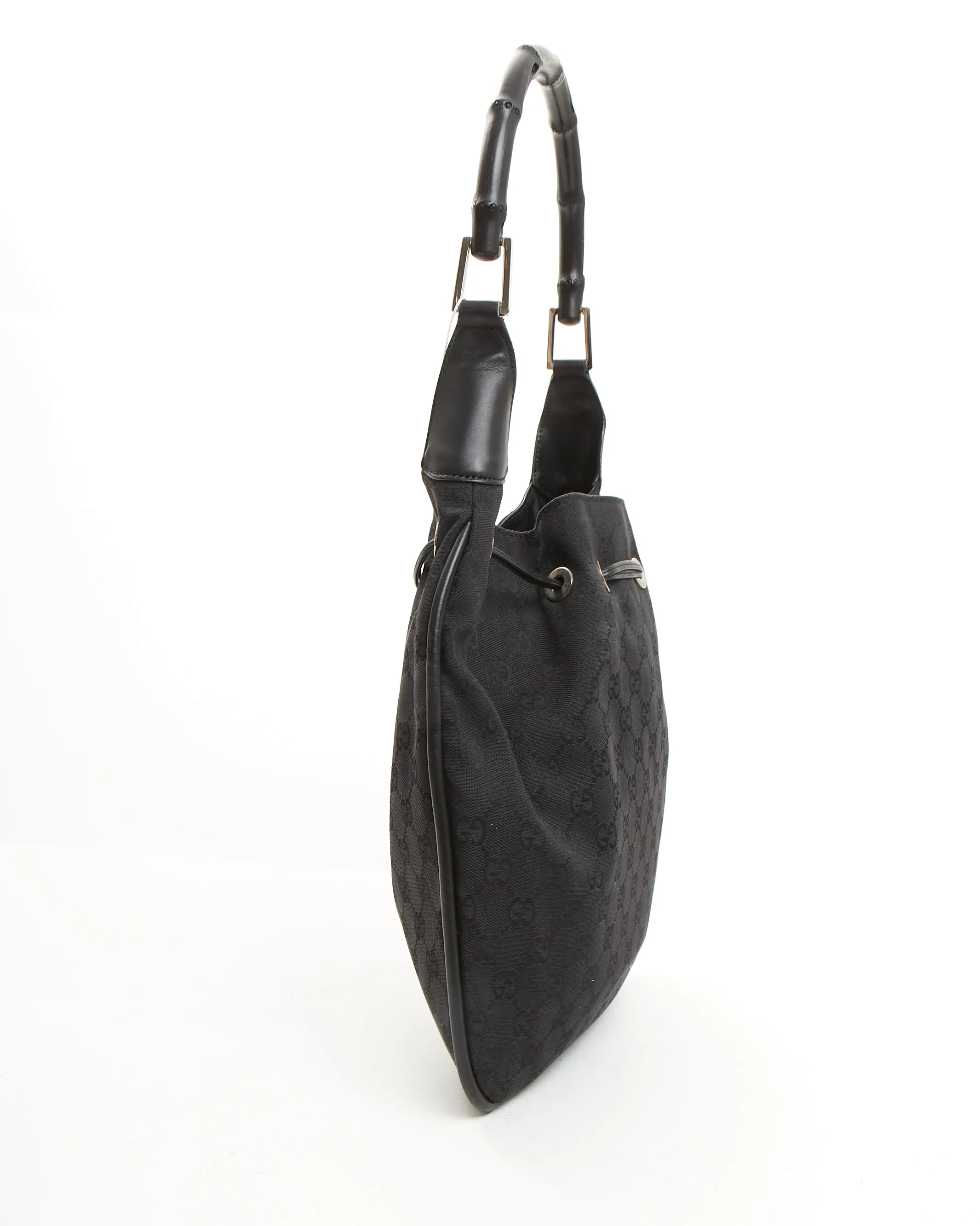 Gucci Black GG Canvas Bamboo Shoulder Bag