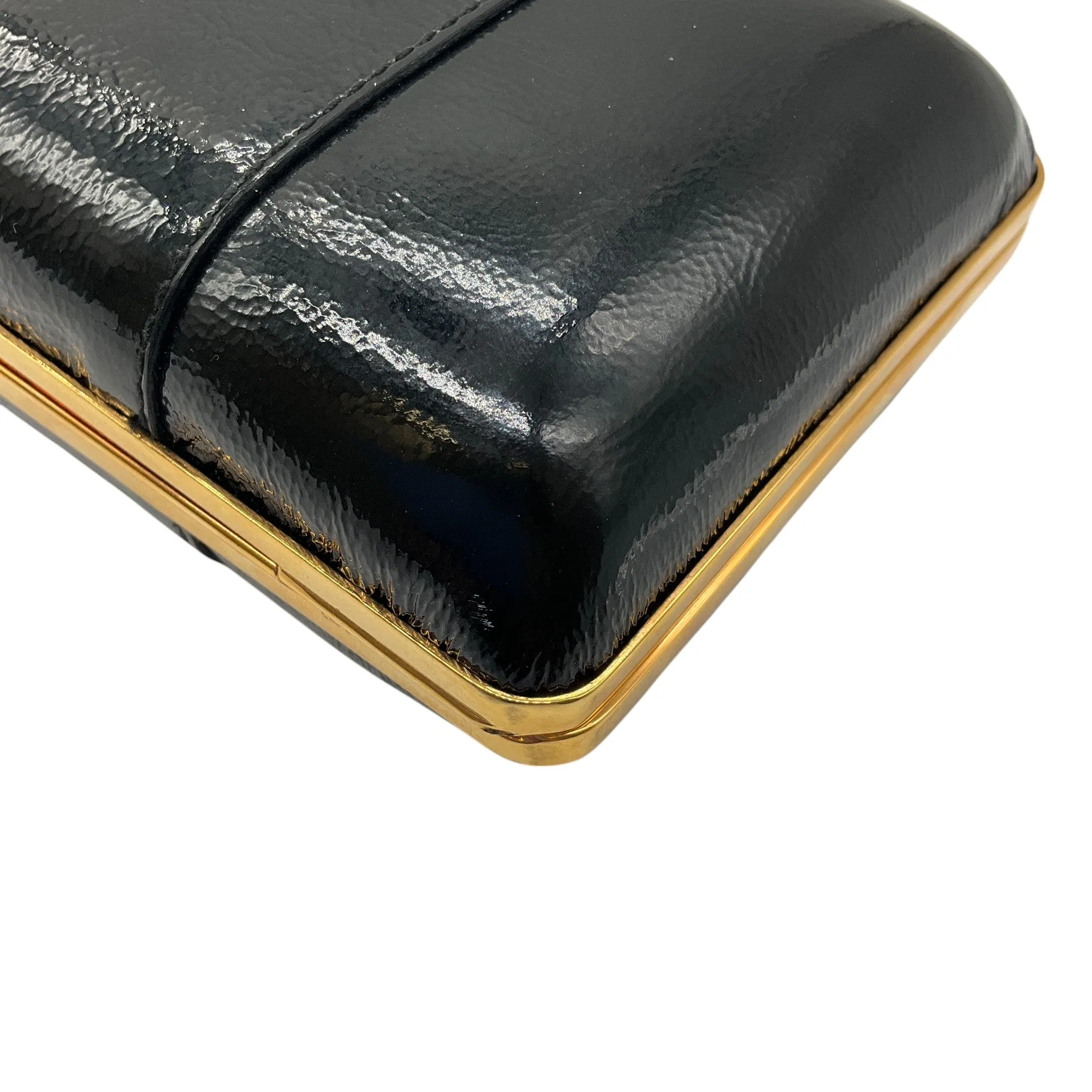Gucci Black / Gold Leather Hysteria Micro Mini Frame Clutch Bag