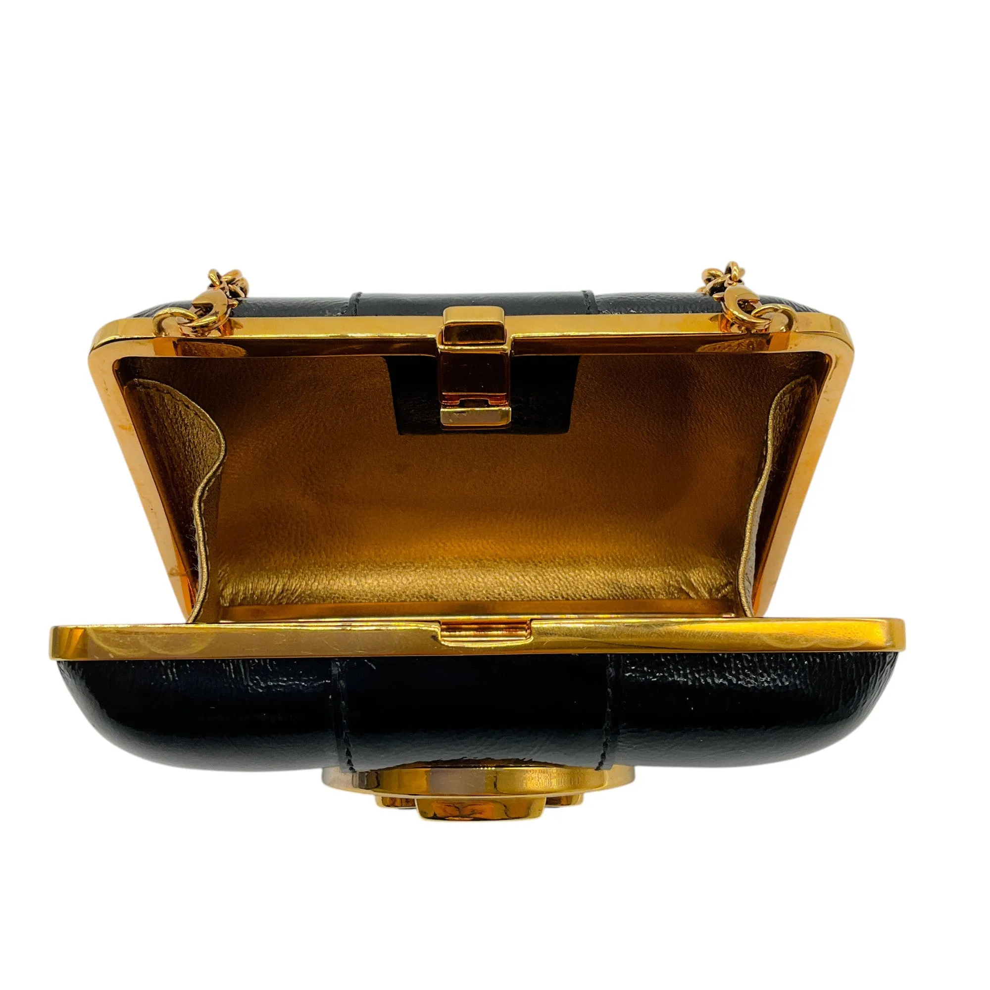 Gucci Black / Gold Leather Hysteria Micro Mini Frame Clutch Bag