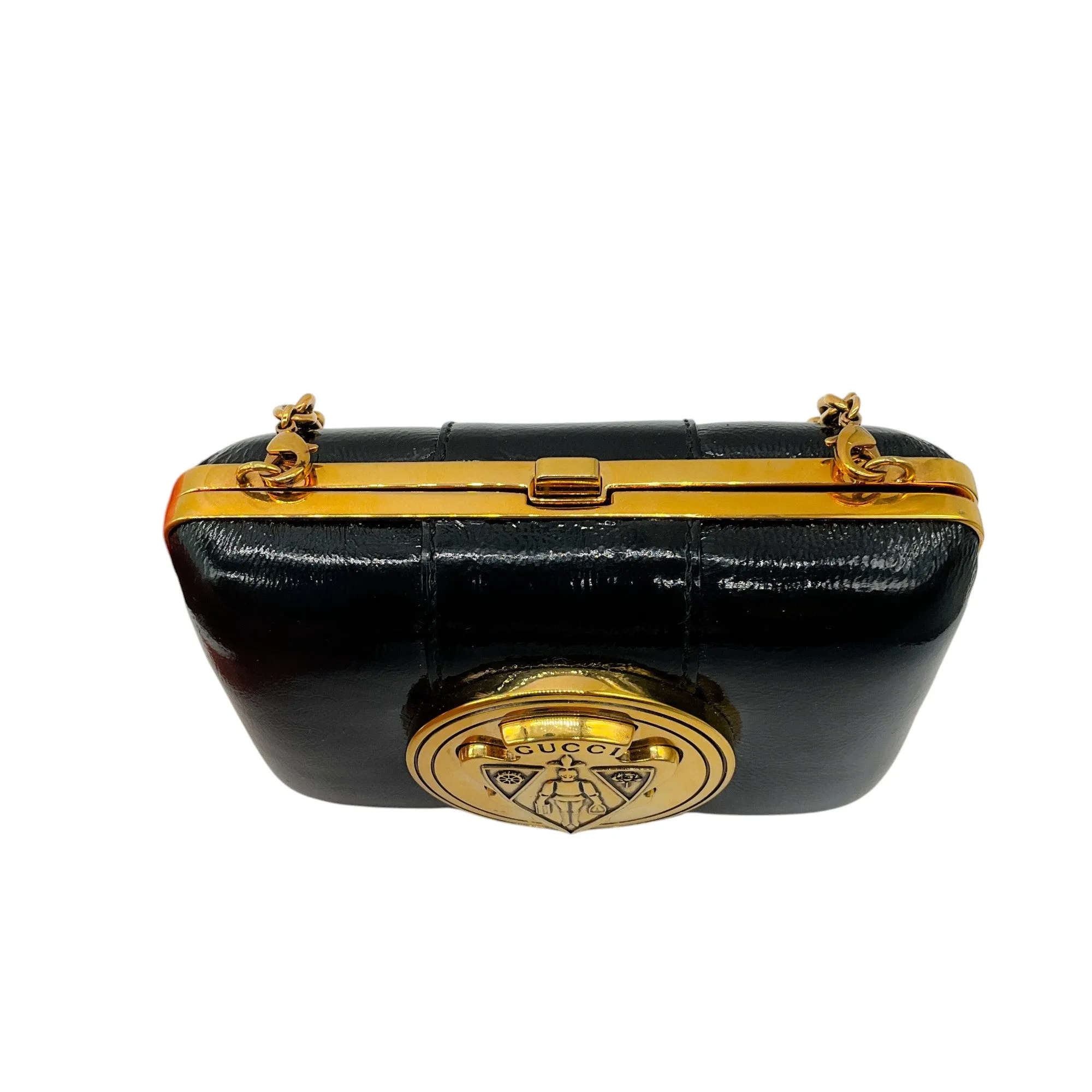 Gucci Black / Gold Leather Hysteria Micro Mini Frame Clutch Bag