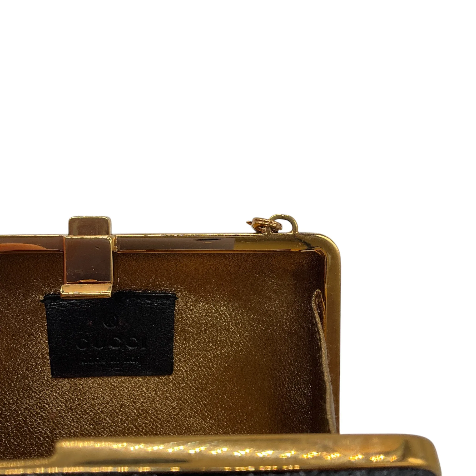 Gucci Black / Gold Leather Hysteria Micro Mini Frame Clutch Bag