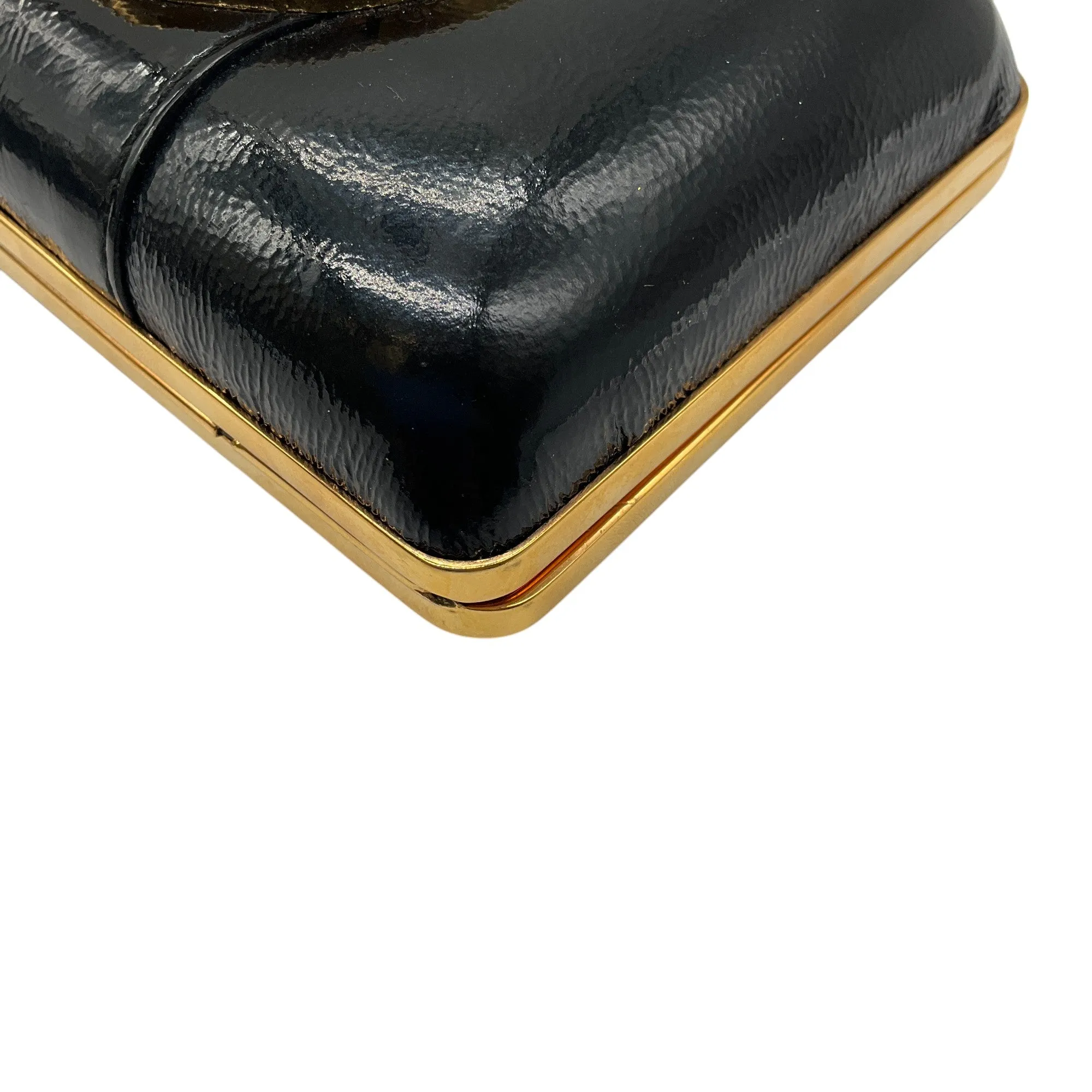 Gucci Black / Gold Leather Hysteria Micro Mini Frame Clutch Bag