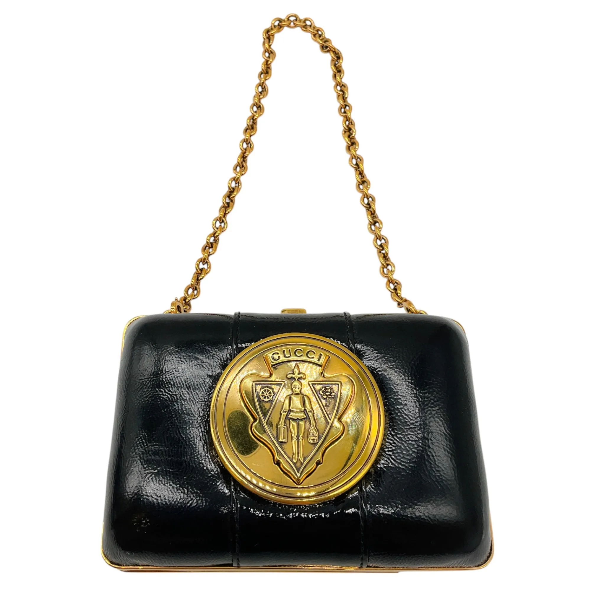 Gucci Black / Gold Leather Hysteria Micro Mini Frame Clutch Bag