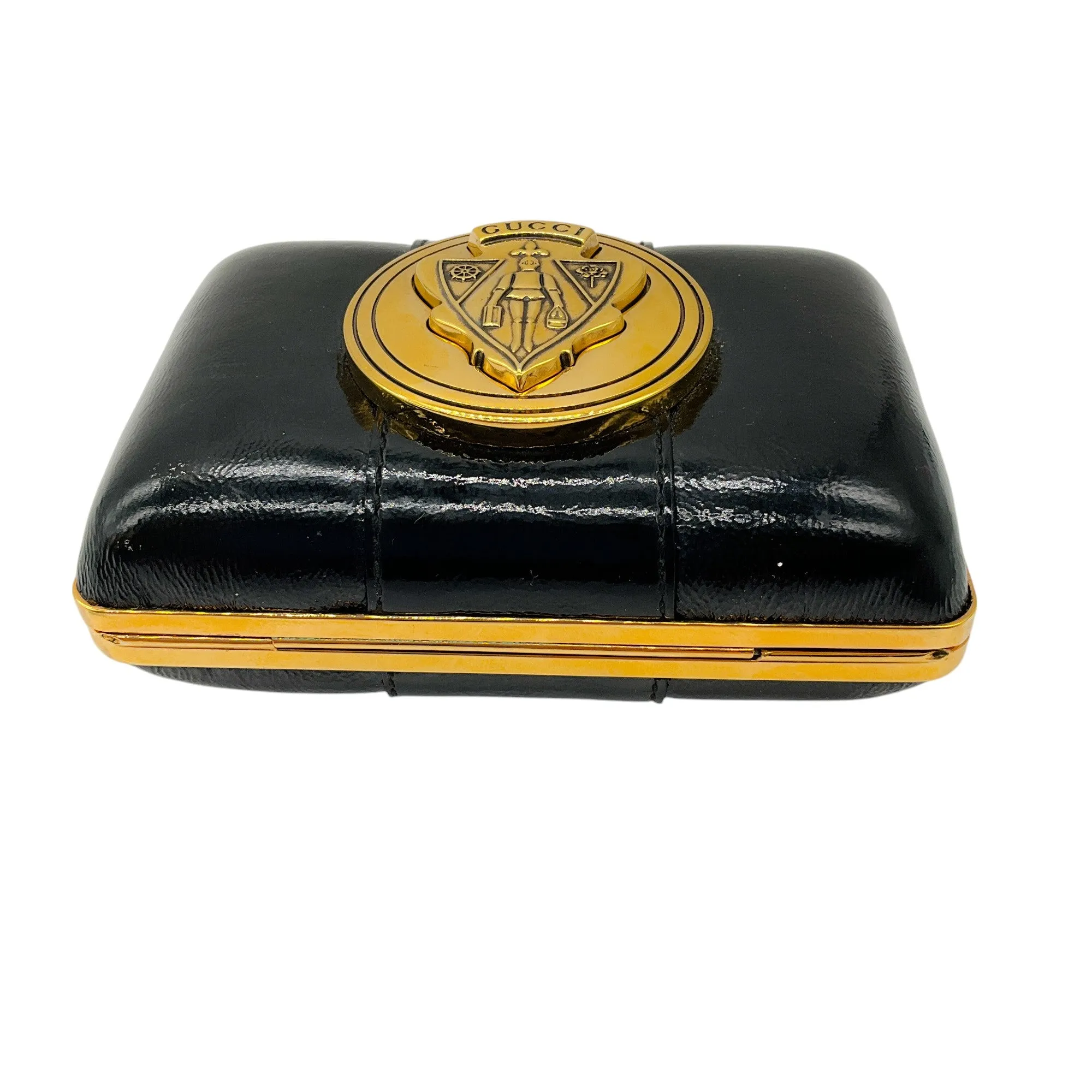 Gucci Black / Gold Leather Hysteria Micro Mini Frame Clutch Bag