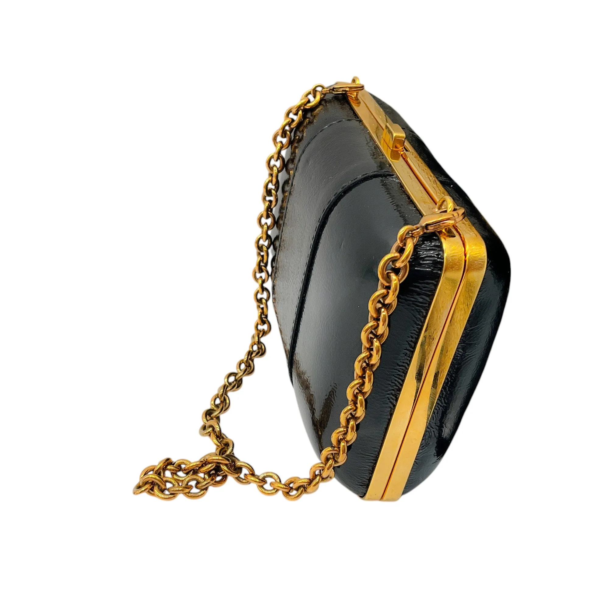 Gucci Black / Gold Leather Hysteria Micro Mini Frame Clutch Bag