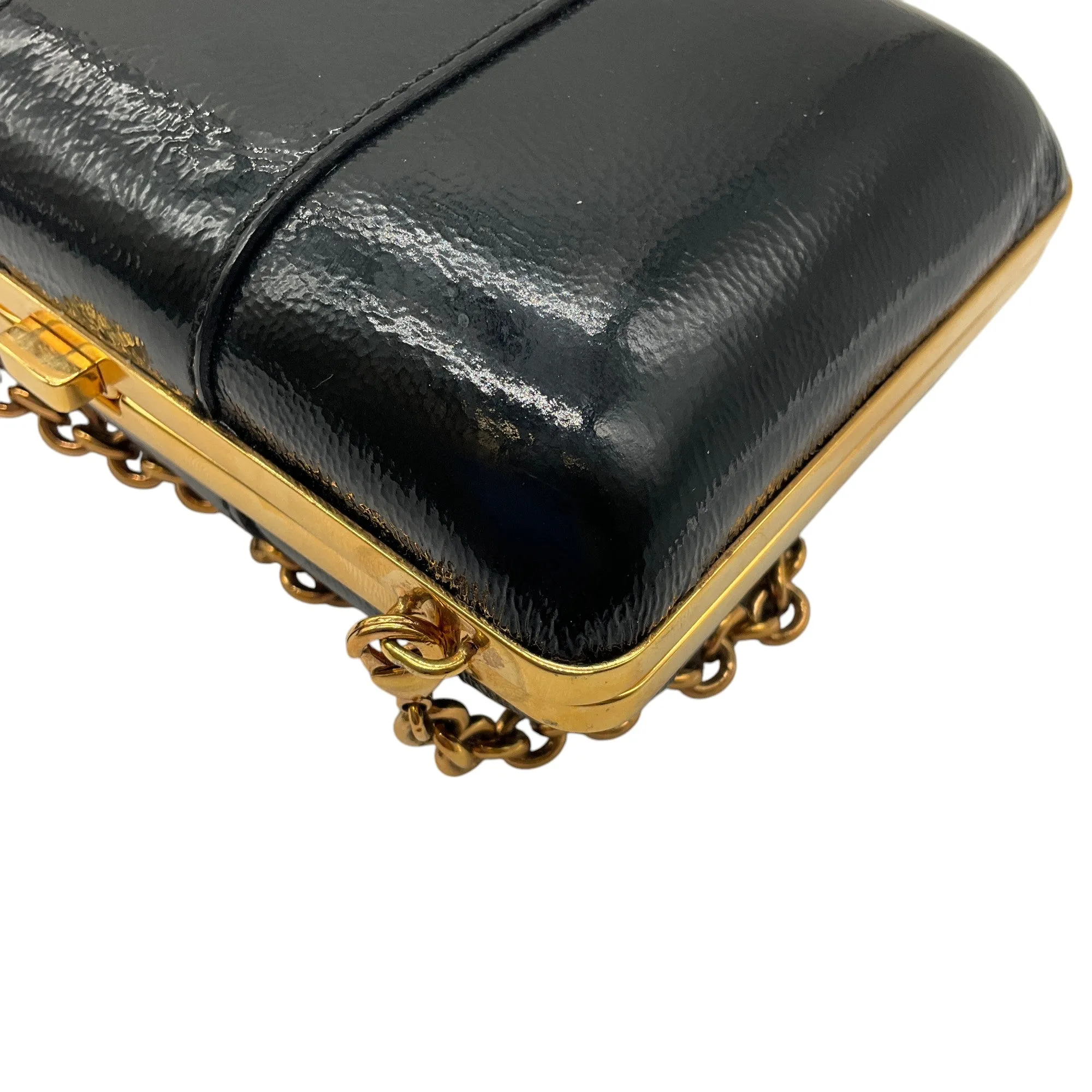Gucci Black / Gold Leather Hysteria Micro Mini Frame Clutch Bag
