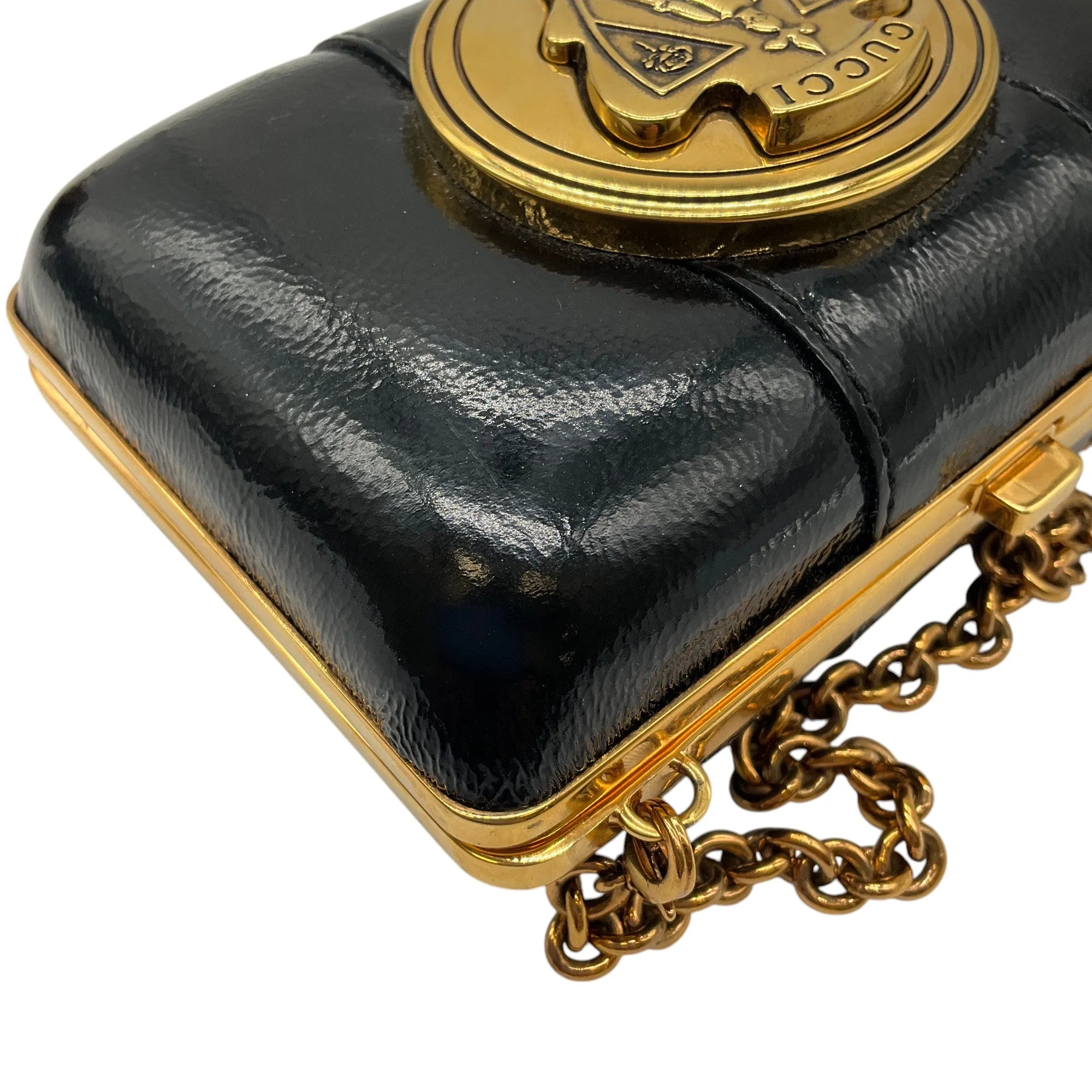 Gucci Black / Gold Leather Hysteria Micro Mini Frame Clutch Bag