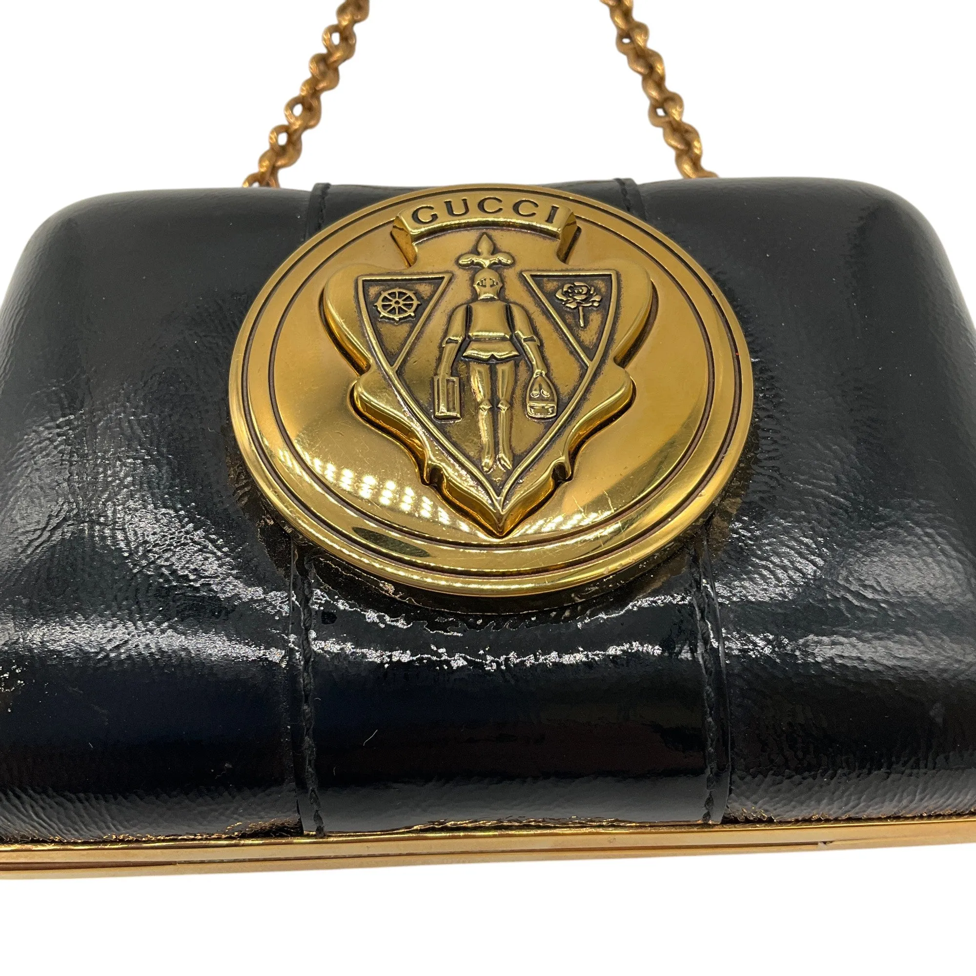Gucci Black / Gold Leather Hysteria Micro Mini Frame Clutch Bag