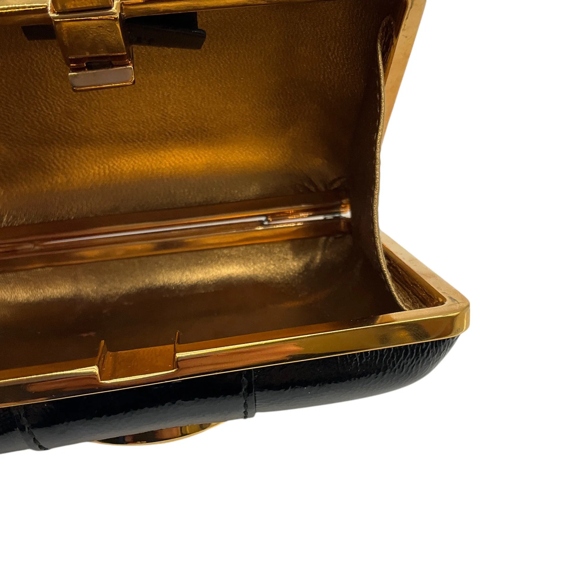 Gucci Black / Gold Leather Hysteria Micro Mini Frame Clutch Bag