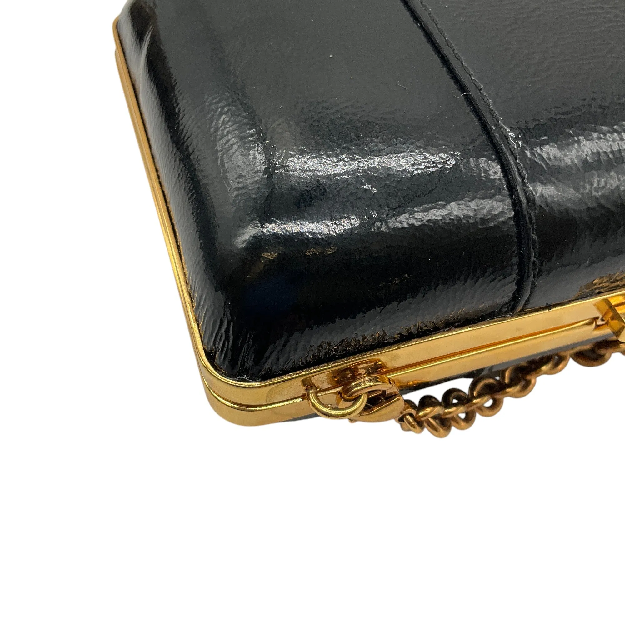 Gucci Black / Gold Leather Hysteria Micro Mini Frame Clutch Bag