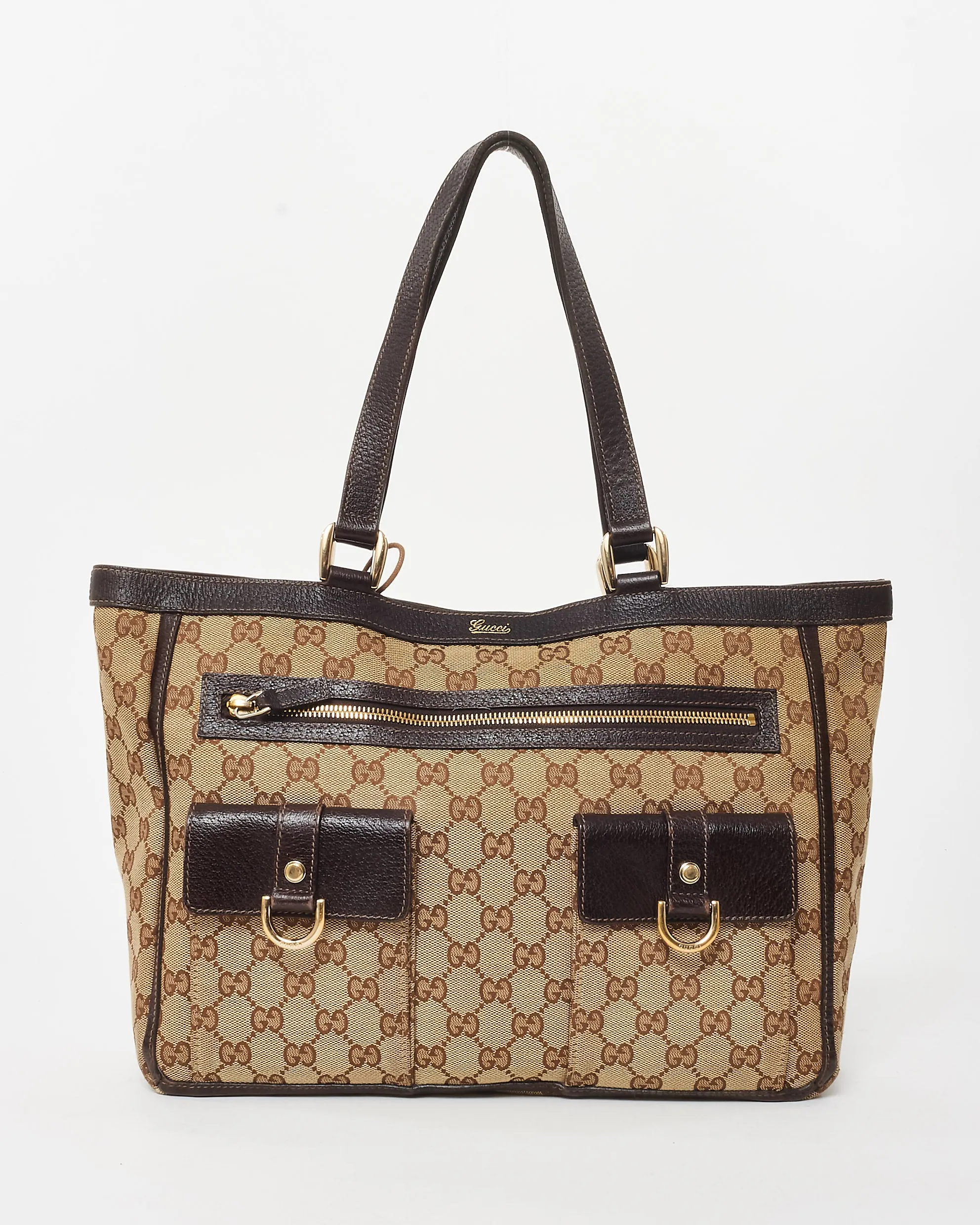 Gucci Brown & Beige GG Monogram Canvas Abbey Pocket Zip Tote Bag