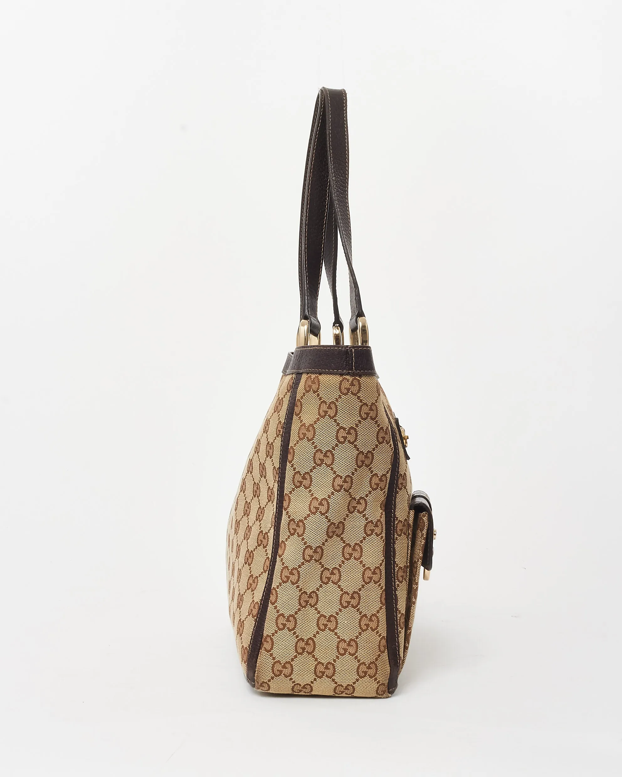 Gucci Brown & Beige GG Monogram Canvas Abbey Pocket Zip Tote Bag
