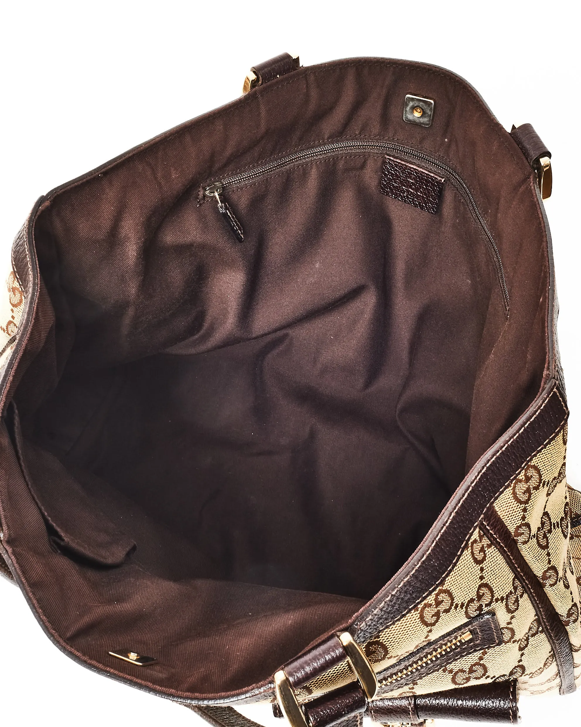 Gucci Brown & Beige GG Monogram Canvas Abbey Pocket Zip Tote Bag