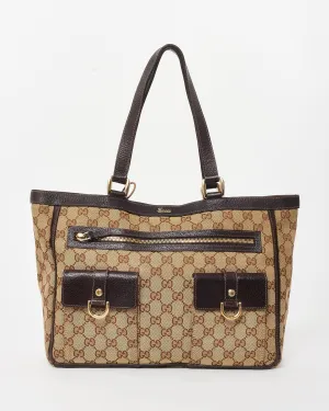Gucci Brown & Beige GG Monogram Canvas Abbey Pocket Zip Tote Bag