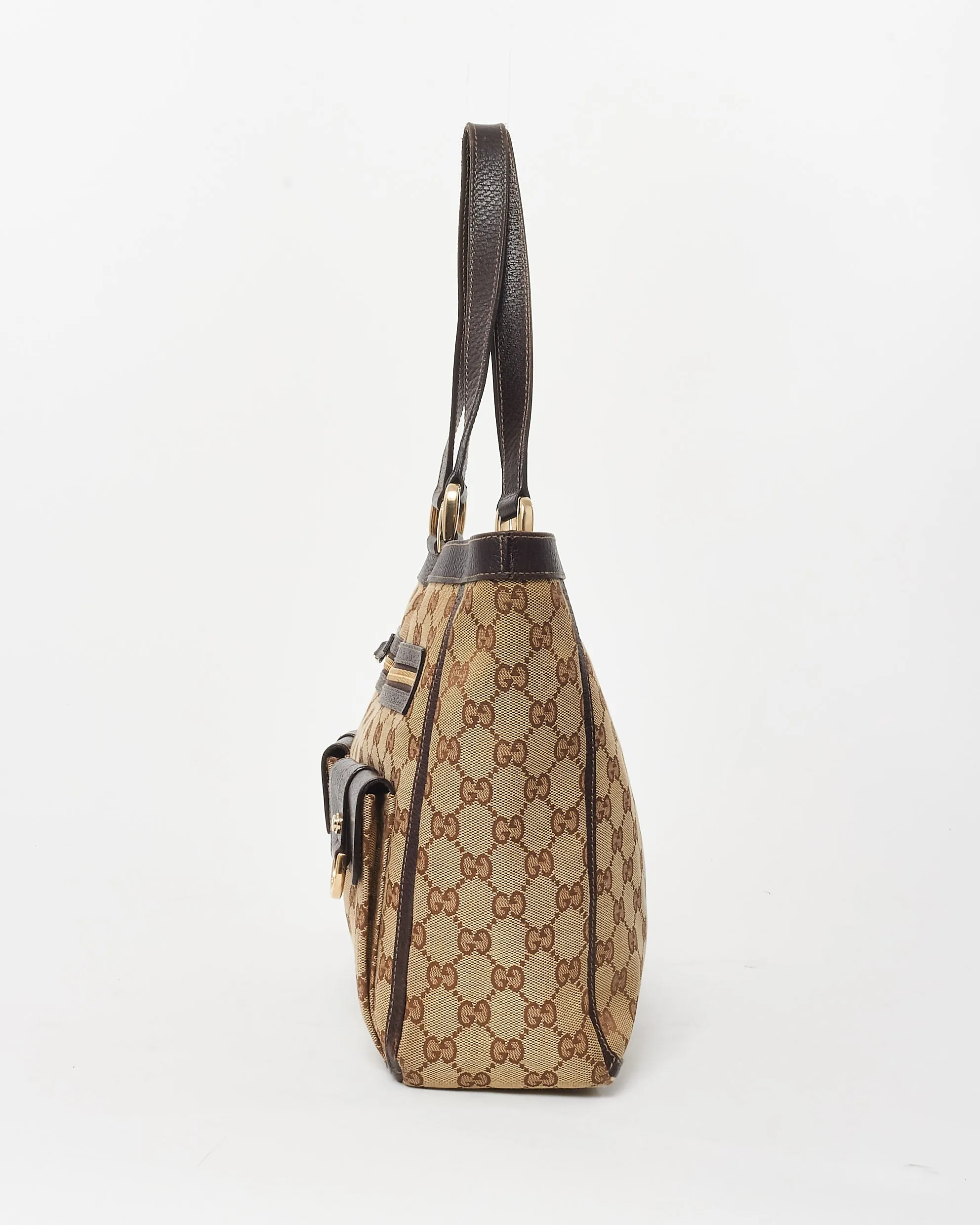 Gucci Brown & Beige GG Monogram Canvas Abbey Pocket Zip Tote Bag