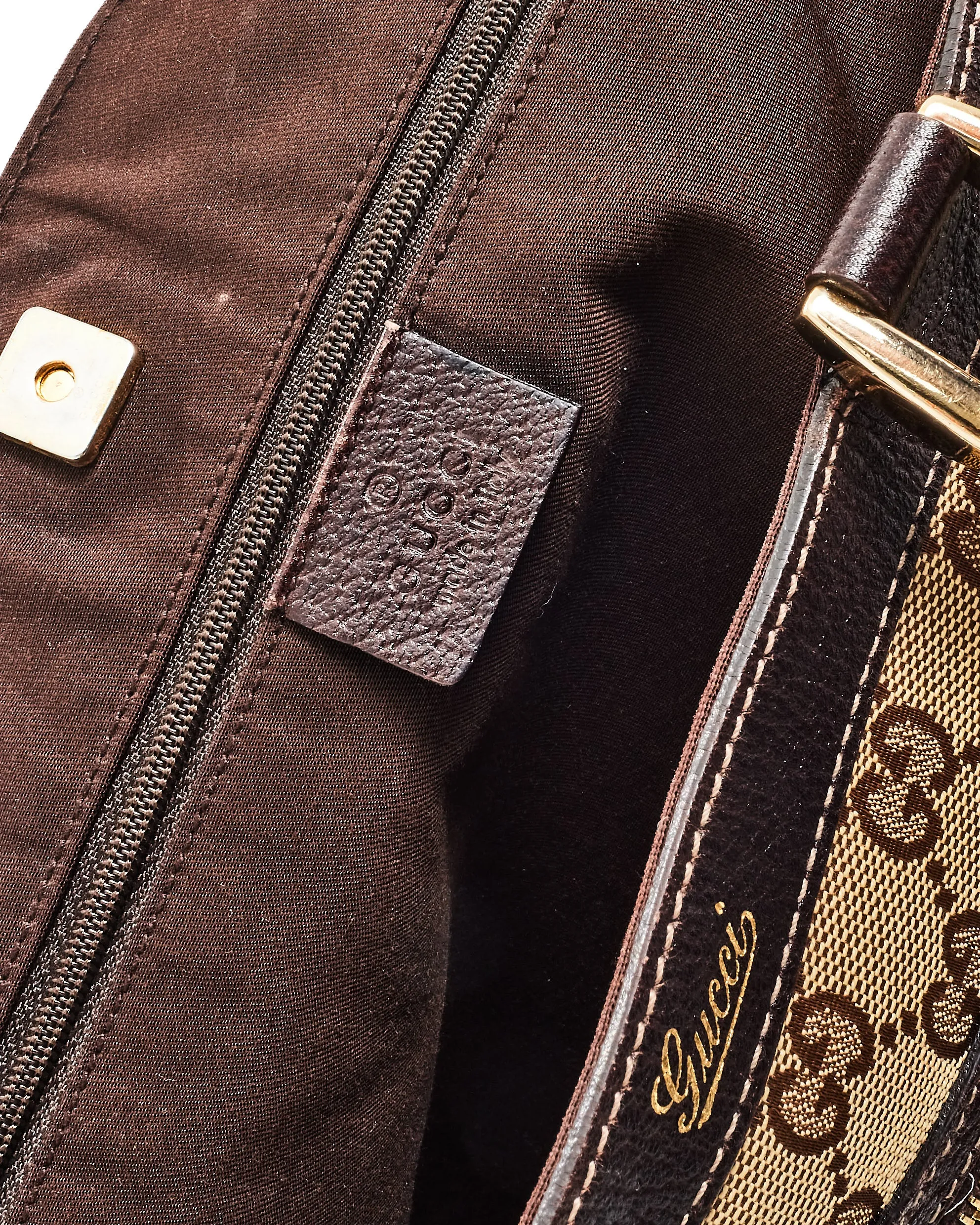 Gucci Brown & Beige GG Monogram Canvas Abbey Pocket Zip Tote Bag