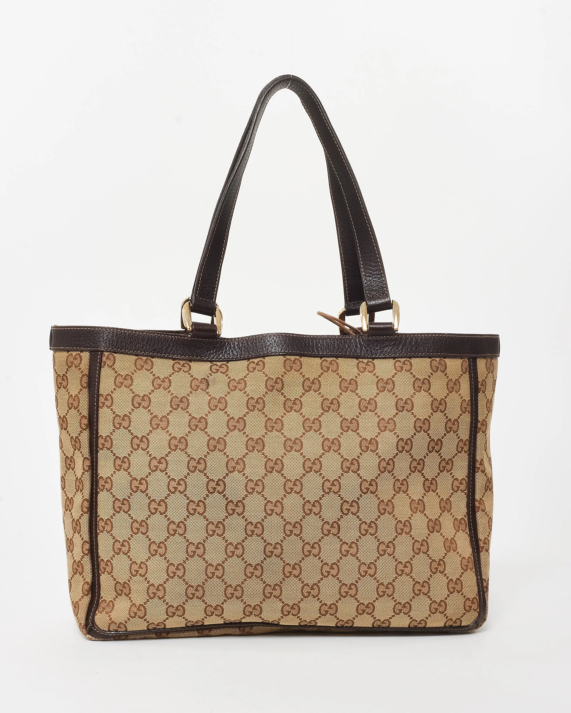 Gucci Brown & Beige GG Monogram Canvas Abbey Pocket Zip Tote Bag