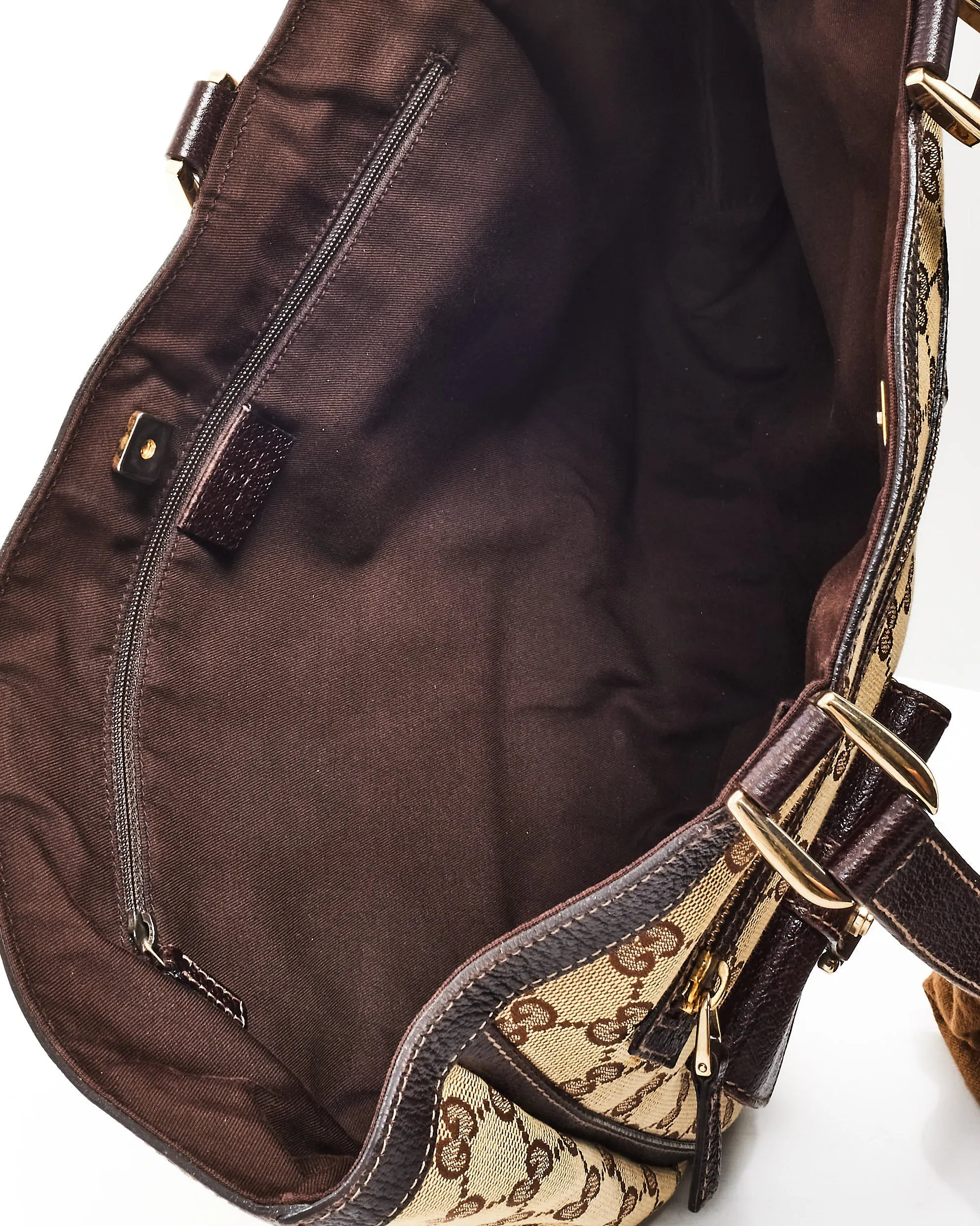 Gucci Brown & Beige GG Monogram Canvas Abbey Pocket Zip Tote Bag