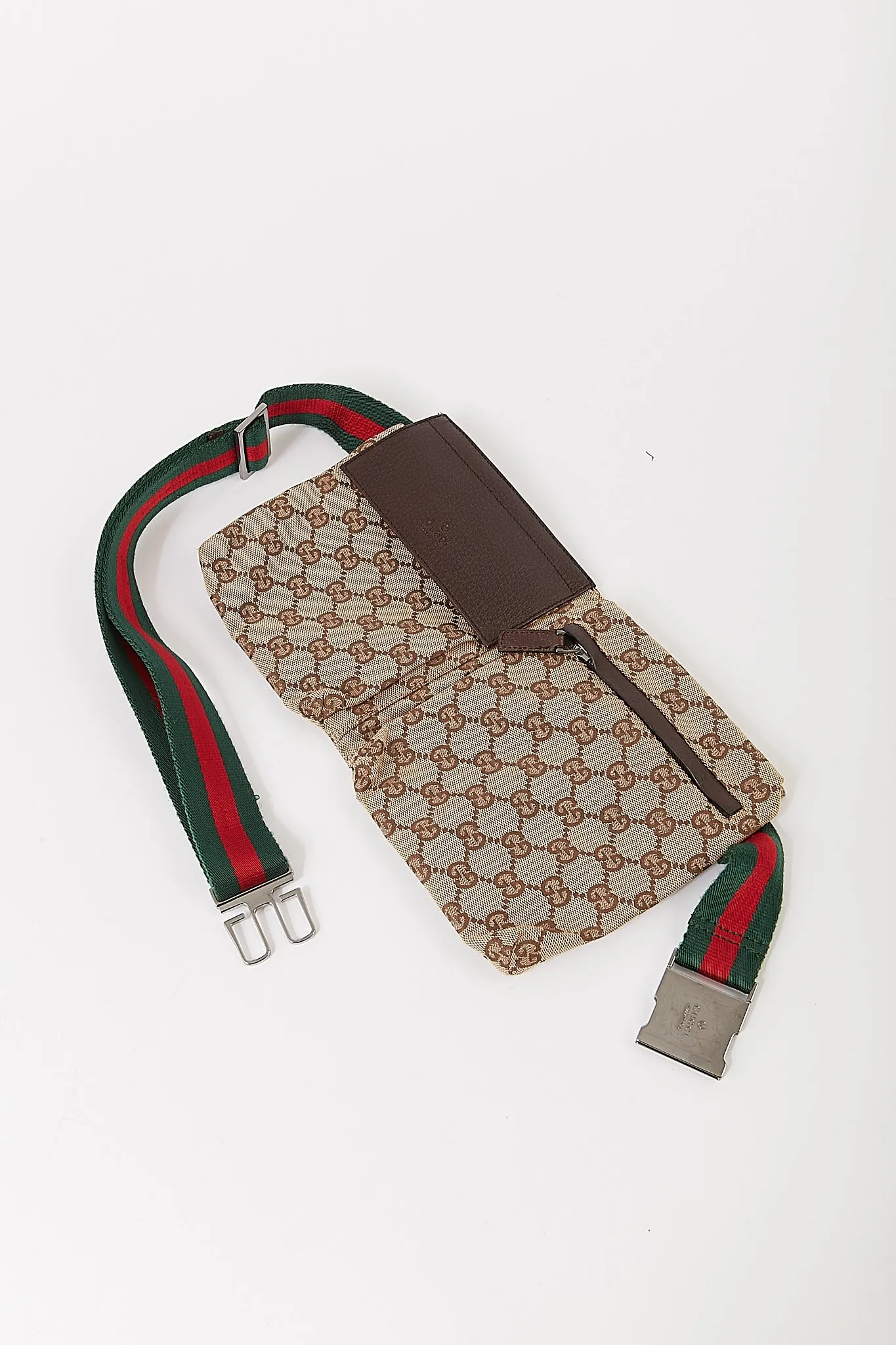 Gucci Brown Canvas GG Pocket Web Belt Bum Bag