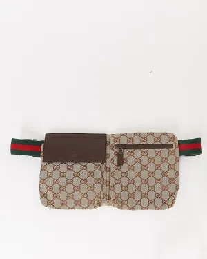 Gucci Brown Canvas GG Pocket Web Belt Bum Bag