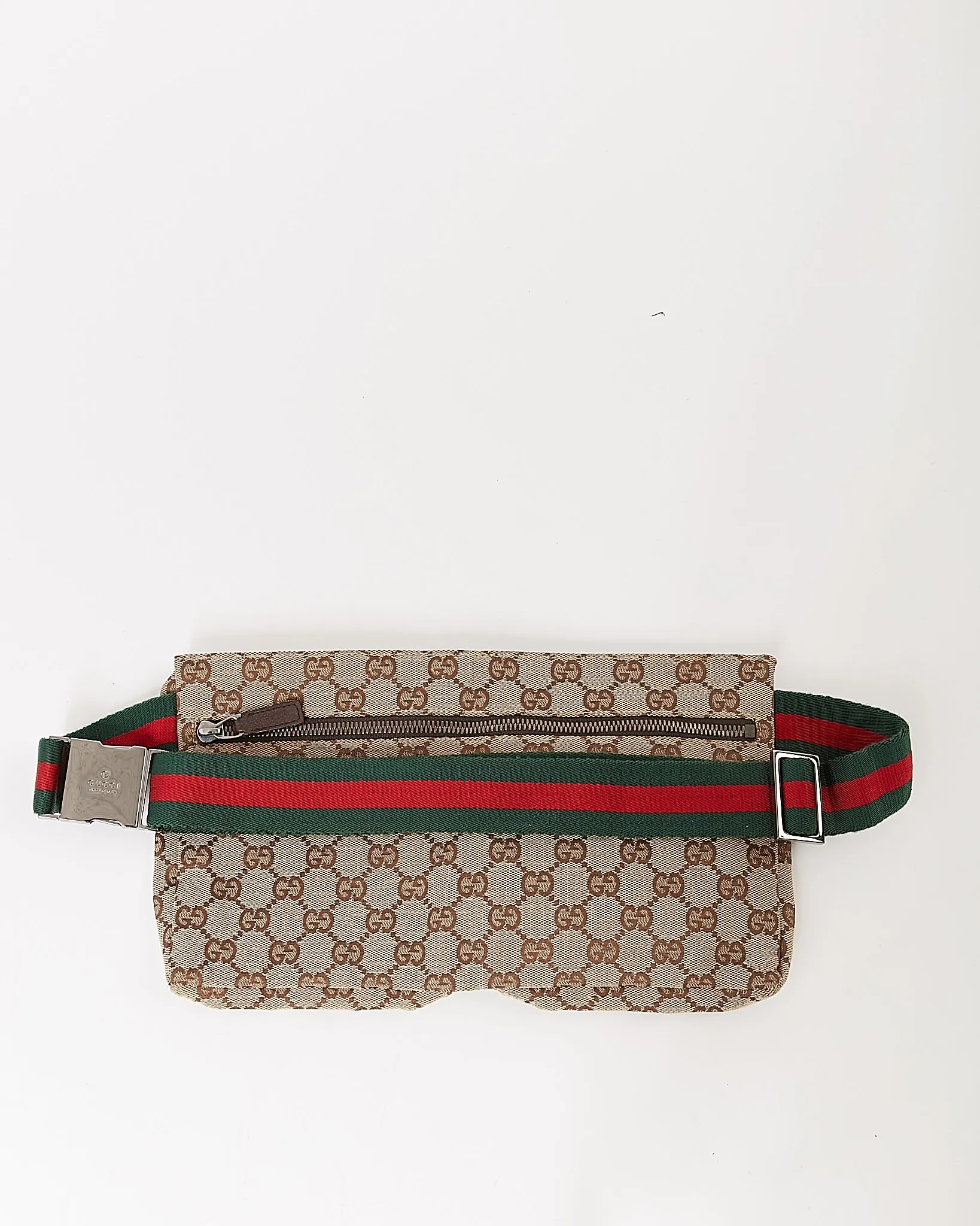 Gucci Brown Canvas GG Pocket Web Belt Bum Bag