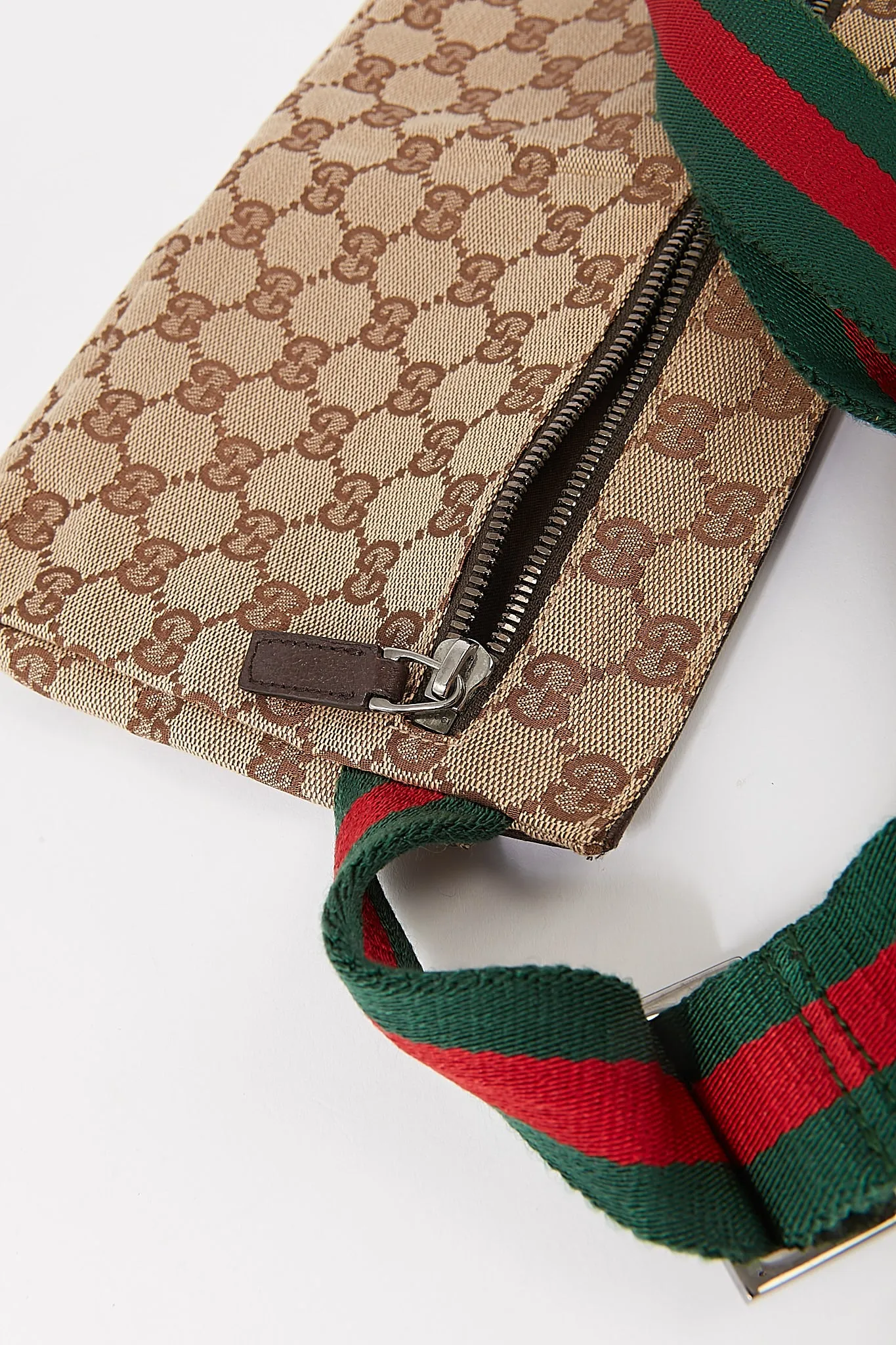 Gucci Brown Canvas GG Pocket Web Belt Bum Bag