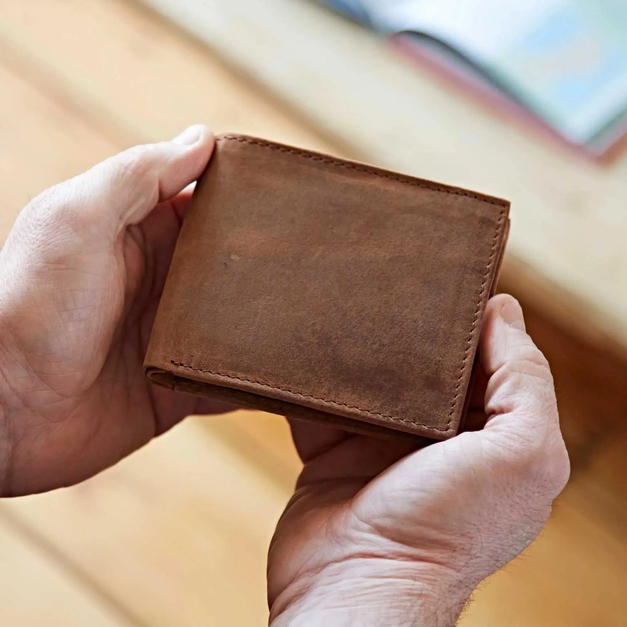 Handmade Buffalo Leather Wallet - Brown or Black - FREE UK SHIPPING
