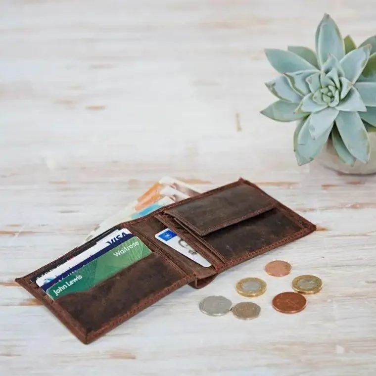 Handmade Buffalo Leather Wallet - Brown or Black - FREE UK SHIPPING
