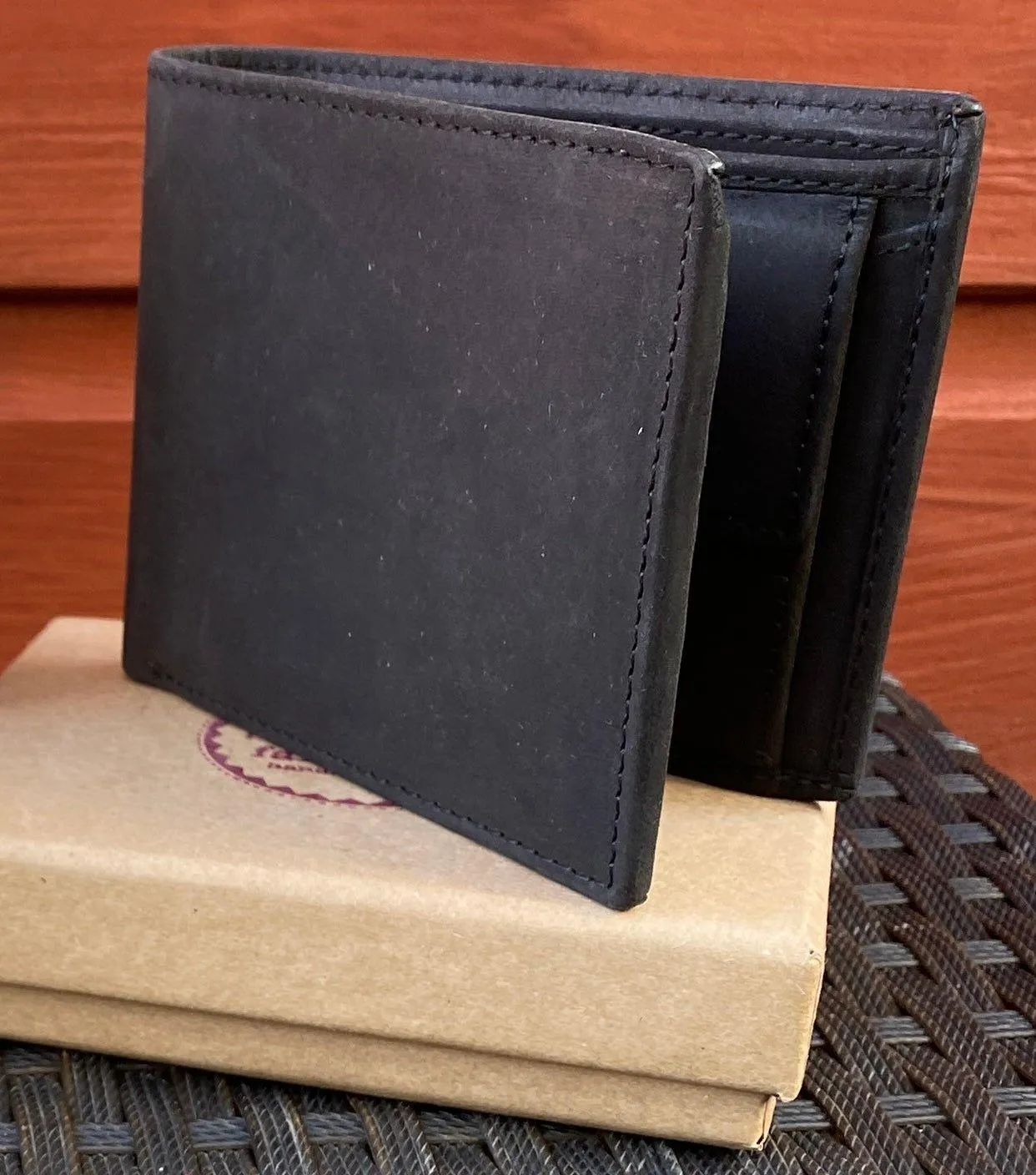 Handmade Buffalo Leather Wallet - Brown or Black - FREE UK SHIPPING
