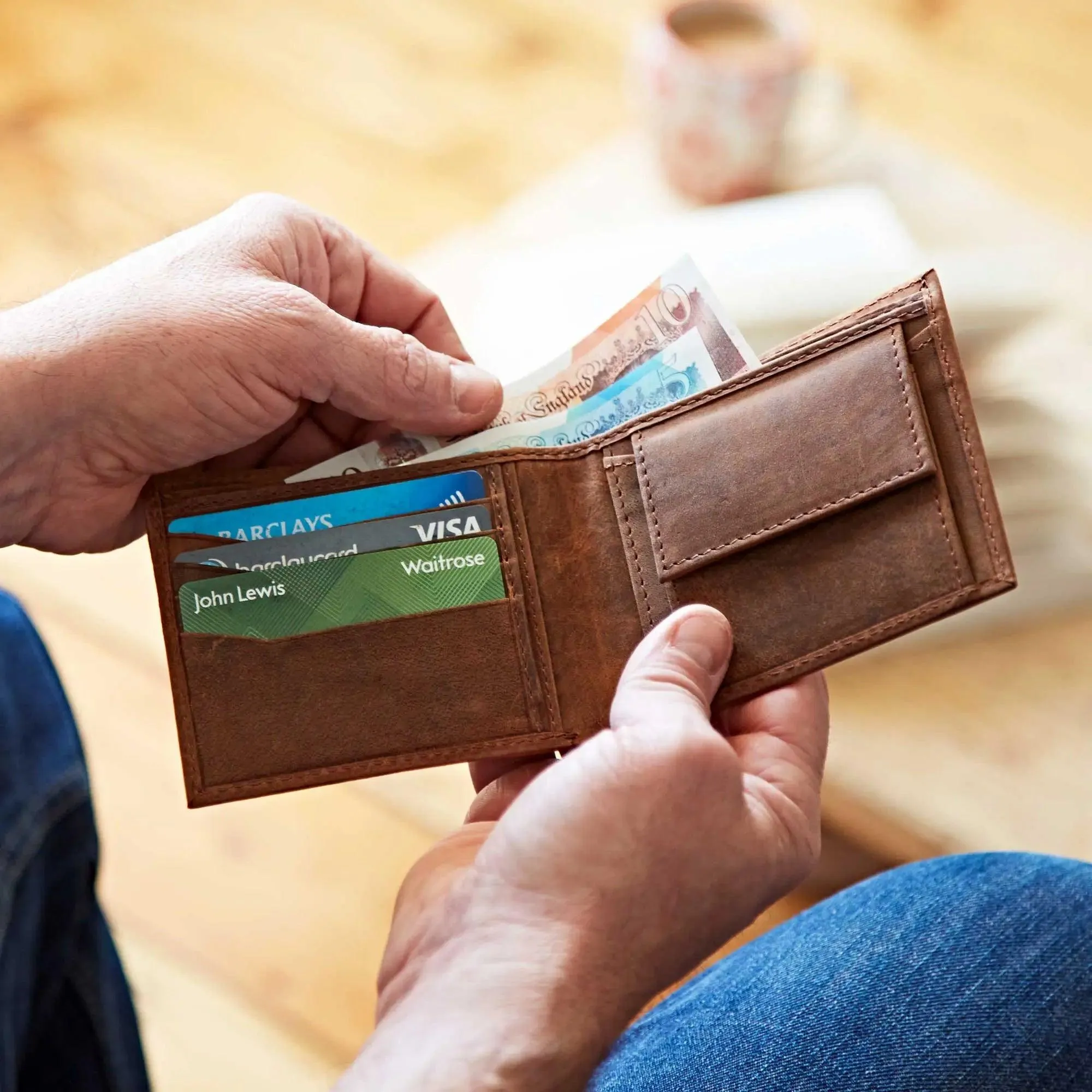 Handmade Buffalo Leather Wallet - Brown or Black - FREE UK SHIPPING