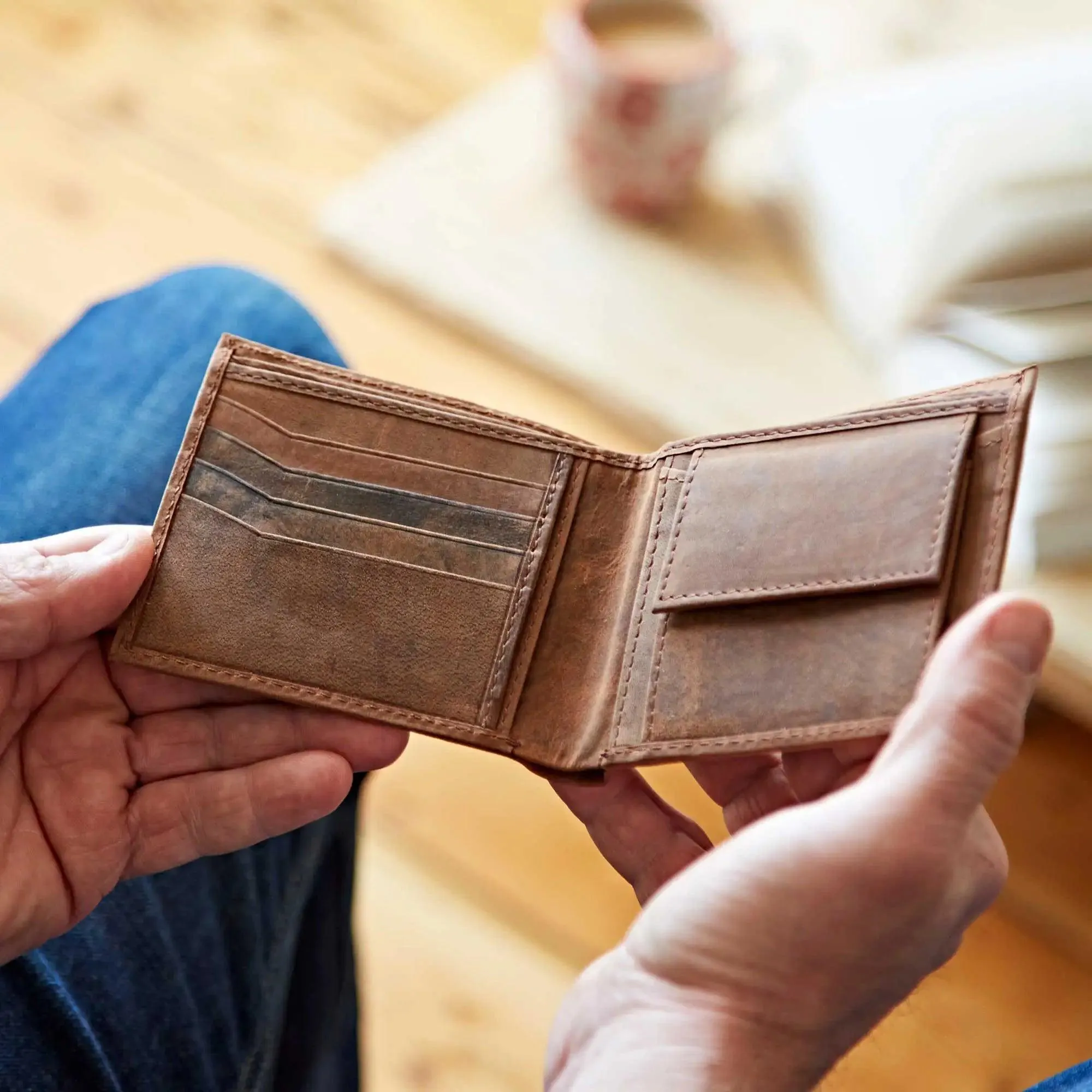 Handmade Buffalo Leather Wallet - Brown or Black - FREE UK SHIPPING