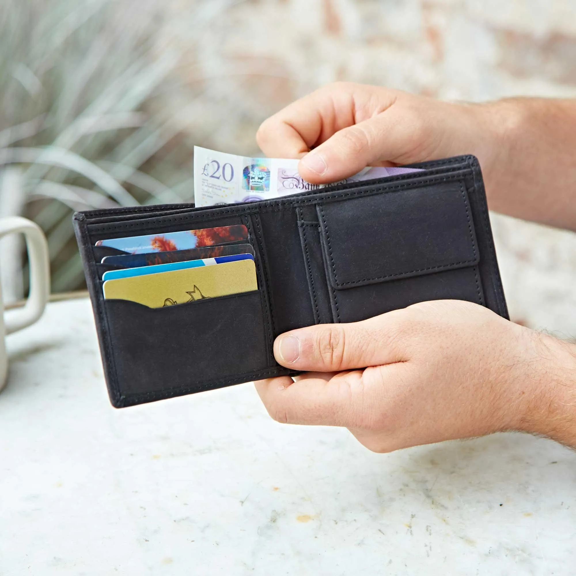 Handmade Buffalo Leather Wallet - Brown or Black - FREE UK SHIPPING
