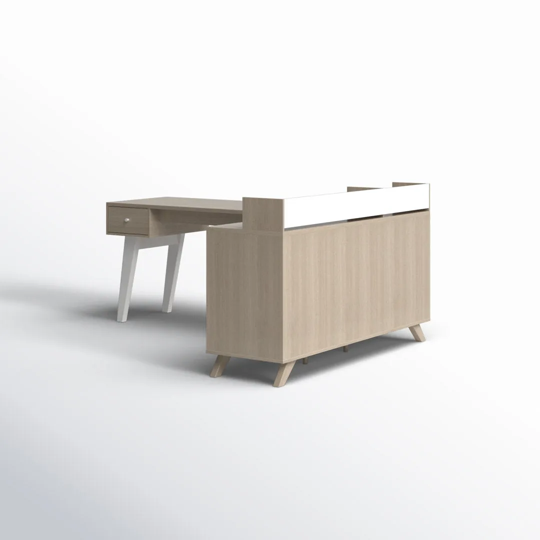 Helsy L-Shaped Desk with Power Bar and Removable Hutch Natural Walnut Mercury Row® Color: Soft Elm