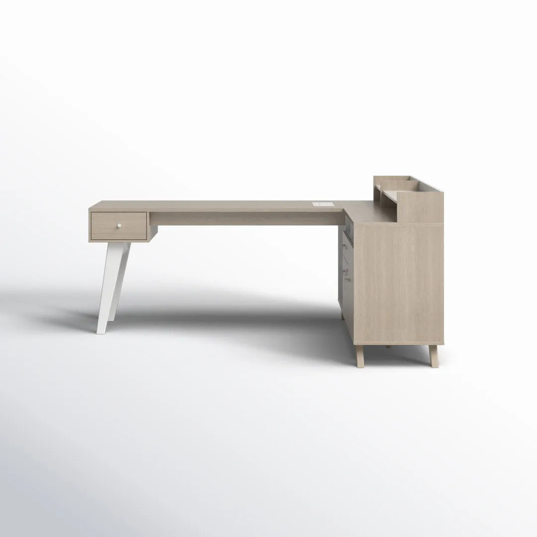 Helsy L-Shaped Desk with Power Bar and Removable Hutch Natural Walnut Mercury Row® Color: Soft Elm