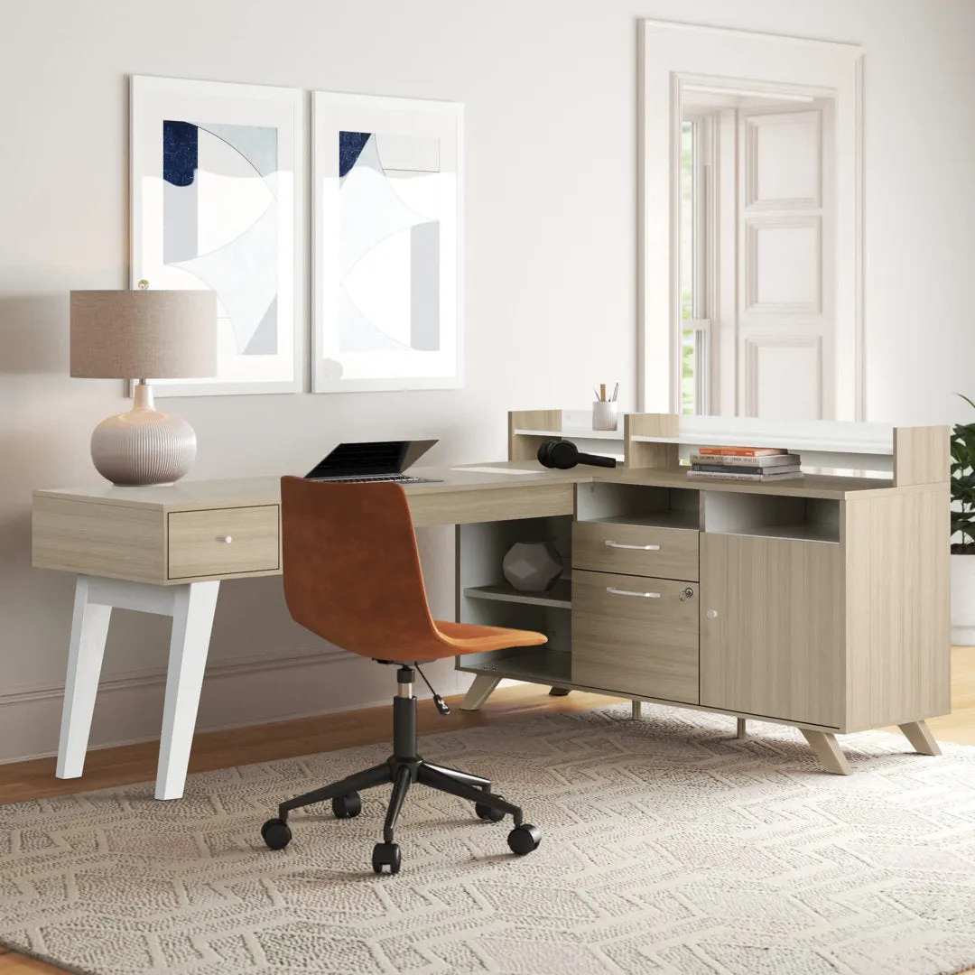 Helsy L-Shaped Desk with Power Bar and Removable Hutch Natural Walnut Mercury Row® Color: Soft Elm