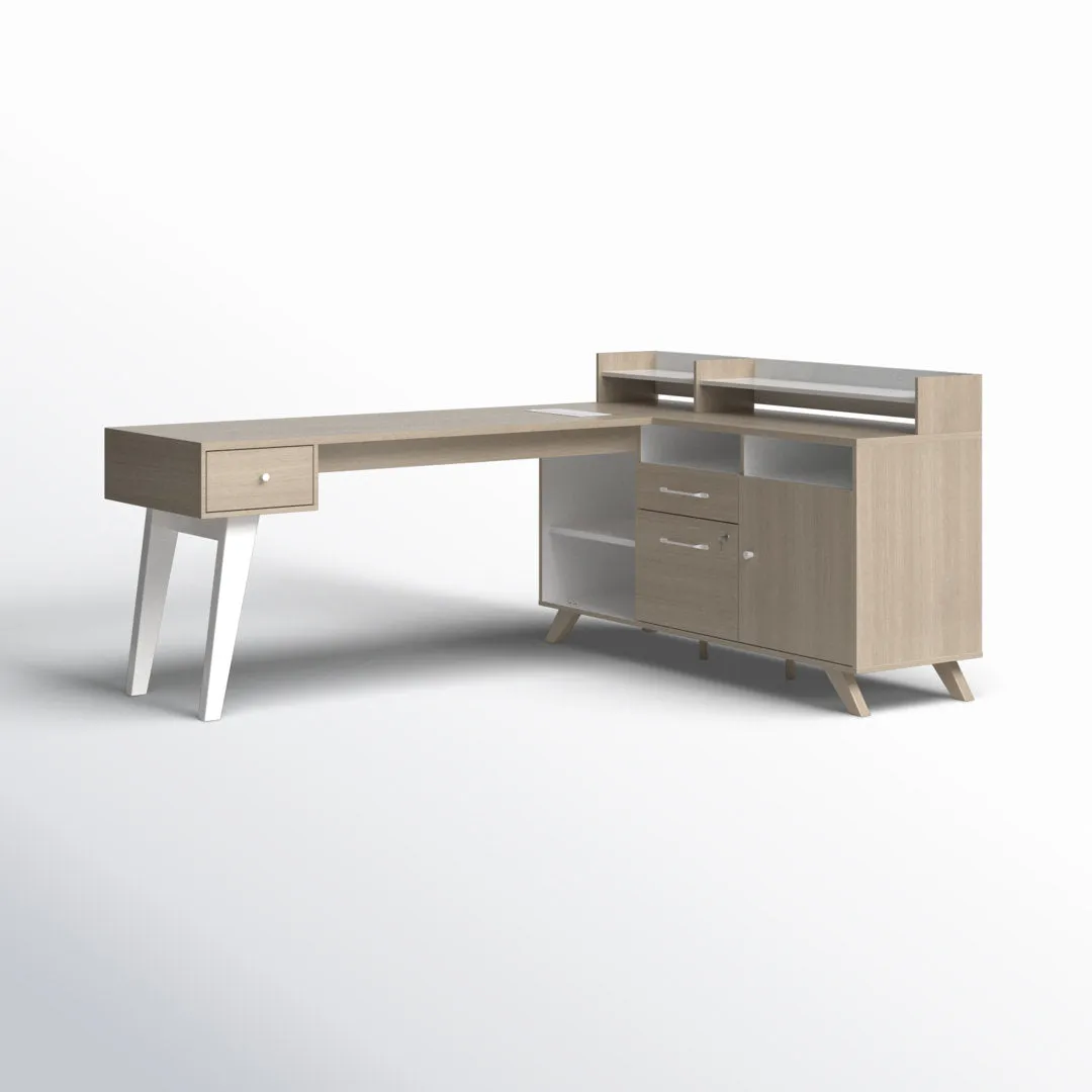 Helsy L-Shaped Desk with Power Bar and Removable Hutch Natural Walnut Mercury Row® Color: Soft Elm