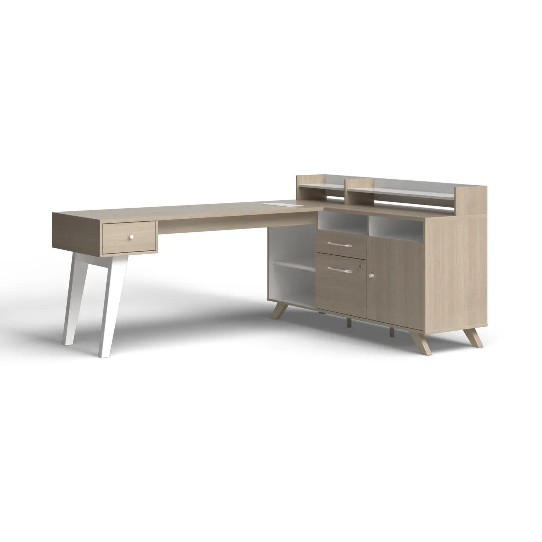 Helsy L-Shaped Desk with Power Bar and Removable Hutch Natural Walnut Mercury Row® Color: Soft Elm