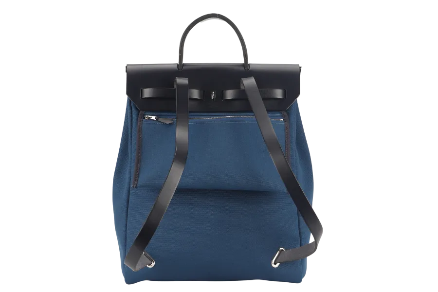 HERMES HERBAG A DOS ZIP RETOURNE TILT STAMP Z (2021) NAVY BLUE TOILE CANVAS & BLACK HUNTER LEATHER PALLADIUM HARDWARE STAMP Z (2021) WITH LOCK&KEYS, POUCH, DUST COVER AND BOX