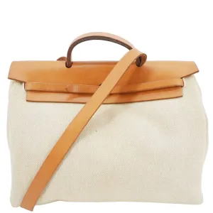 HERMES Herbag Toile Canvas Tote Shoulder Bag Off White