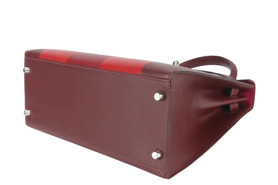 HERMES KELLY 28 STAMP C (YEAR 2019) LETTRE M ROUGE H VERMILLION, ROSE TYRIEN EPSOM, CHEVRE SOMBRERO SILVER HARDWARE WITH LOCK&KEYS, RAINCOAT AND DUST COVER