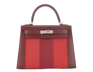 HERMES KELLY 28 STAMP C (YEAR 2019) LETTRE M ROUGE H VERMILLION, ROSE TYRIEN EPSOM, CHEVRE SOMBRERO SILVER HARDWARE WITH LOCK&KEYS, RAINCOAT AND DUST COVER