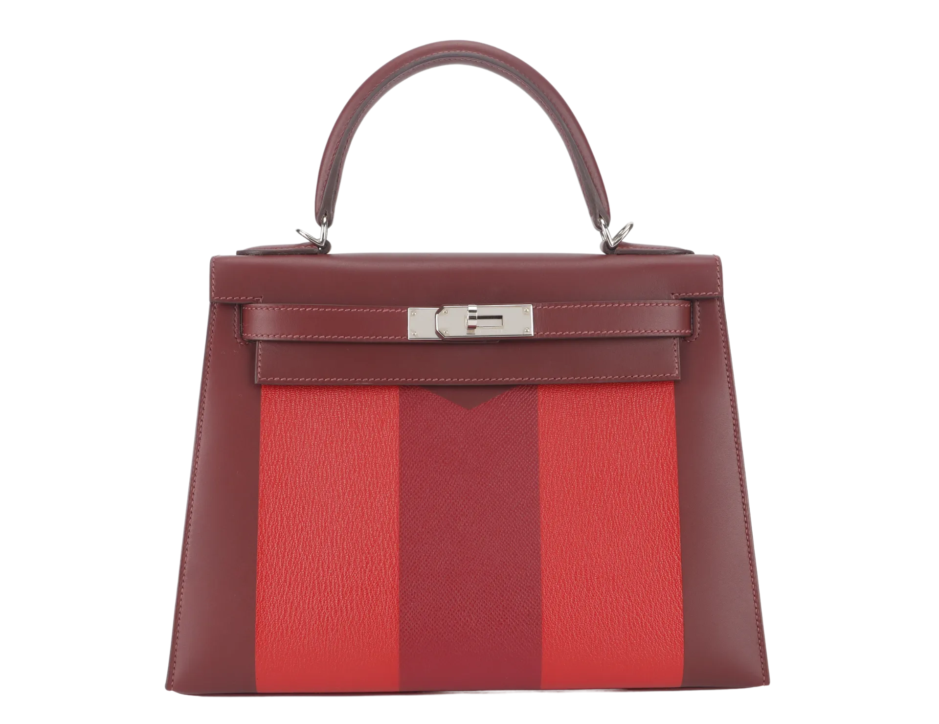 HERMES KELLY 28 STAMP C (YEAR 2019) LETTRE M ROUGE H VERMILLION, ROSE TYRIEN EPSOM, CHEVRE SOMBRERO SILVER HARDWARE WITH LOCK&KEYS, RAINCOAT AND DUST COVER