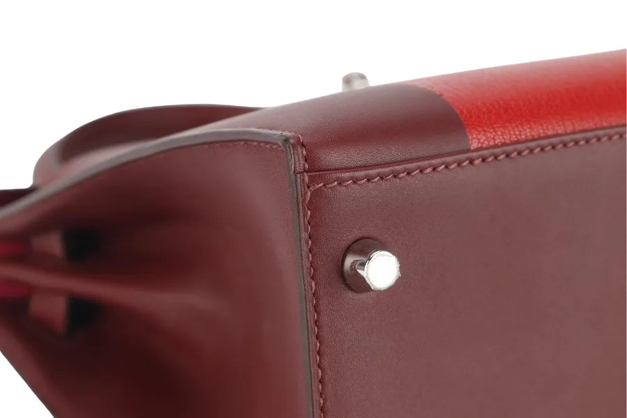 HERMES KELLY 28 STAMP C (YEAR 2019) LETTRE M ROUGE H VERMILLION, ROSE TYRIEN EPSOM, CHEVRE SOMBRERO SILVER HARDWARE WITH LOCK&KEYS, RAINCOAT AND DUST COVER
