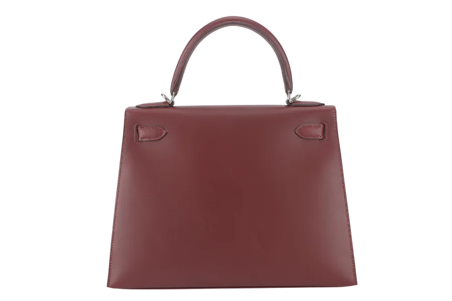 HERMES KELLY 28 STAMP C (YEAR 2019) LETTRE M ROUGE H VERMILLION, ROSE TYRIEN EPSOM, CHEVRE SOMBRERO SILVER HARDWARE WITH LOCK&KEYS, RAINCOAT AND DUST COVER