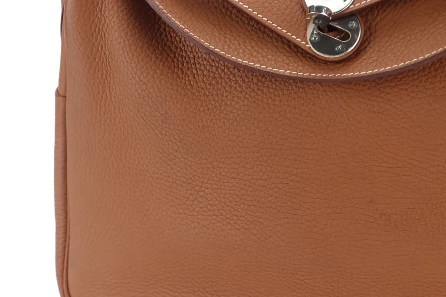 HERMES LINDY 34 GOLD COLOR CLEMENCE LEATHER WITH SILVER HARDWARE STAMP Q WITH DUST COVER