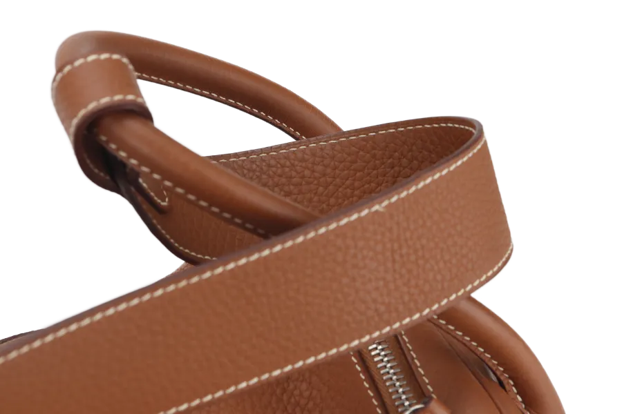 HERMES LINDY 34 GOLD COLOR CLEMENCE LEATHER WITH SILVER HARDWARE STAMP Q WITH DUST COVER