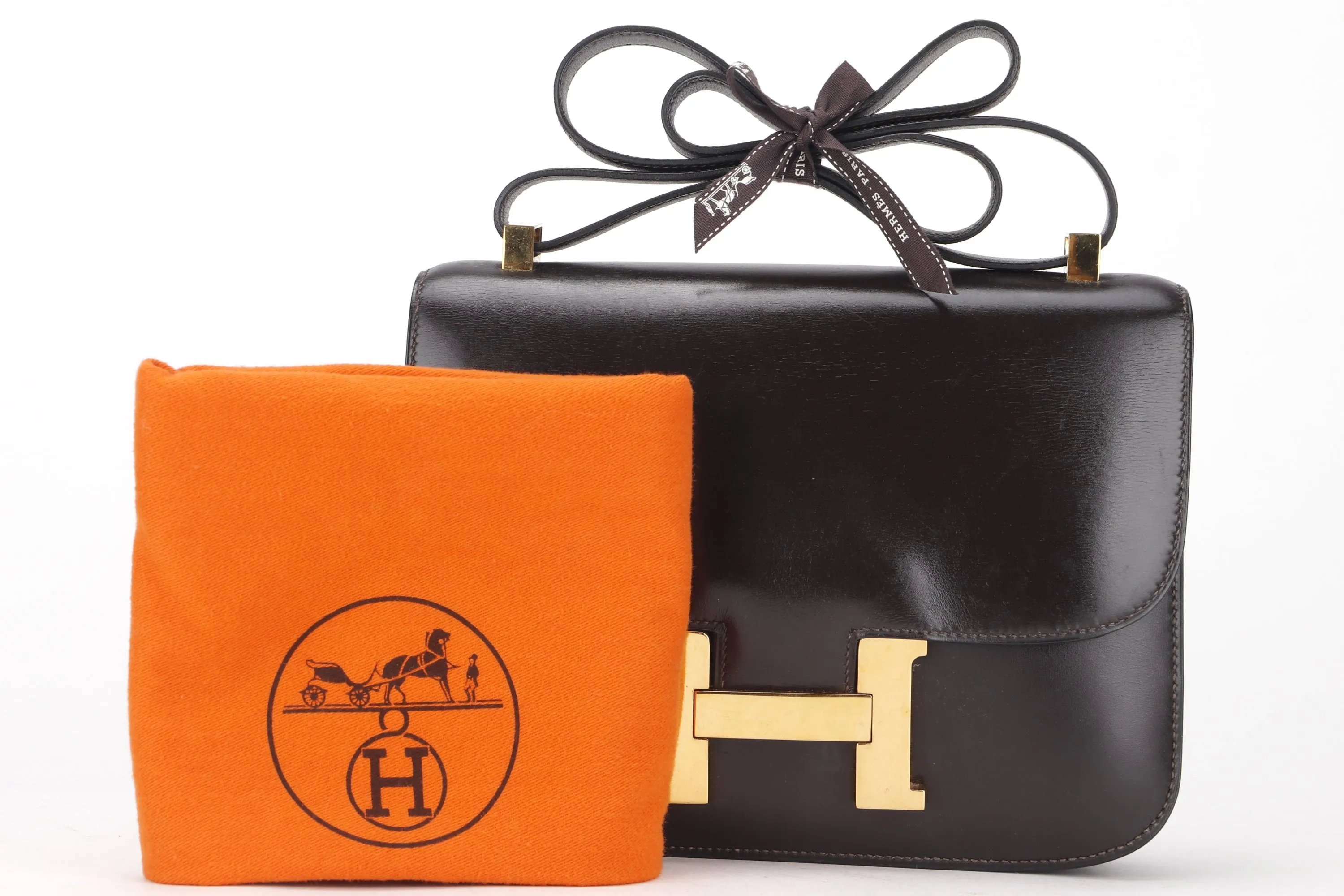 HERMES VINTAGE CONSTANCE 23 (STAMP Z (1970)) DARK BROWN BOX LEATHER GOLD HARDWARE, WITH DUST COVER