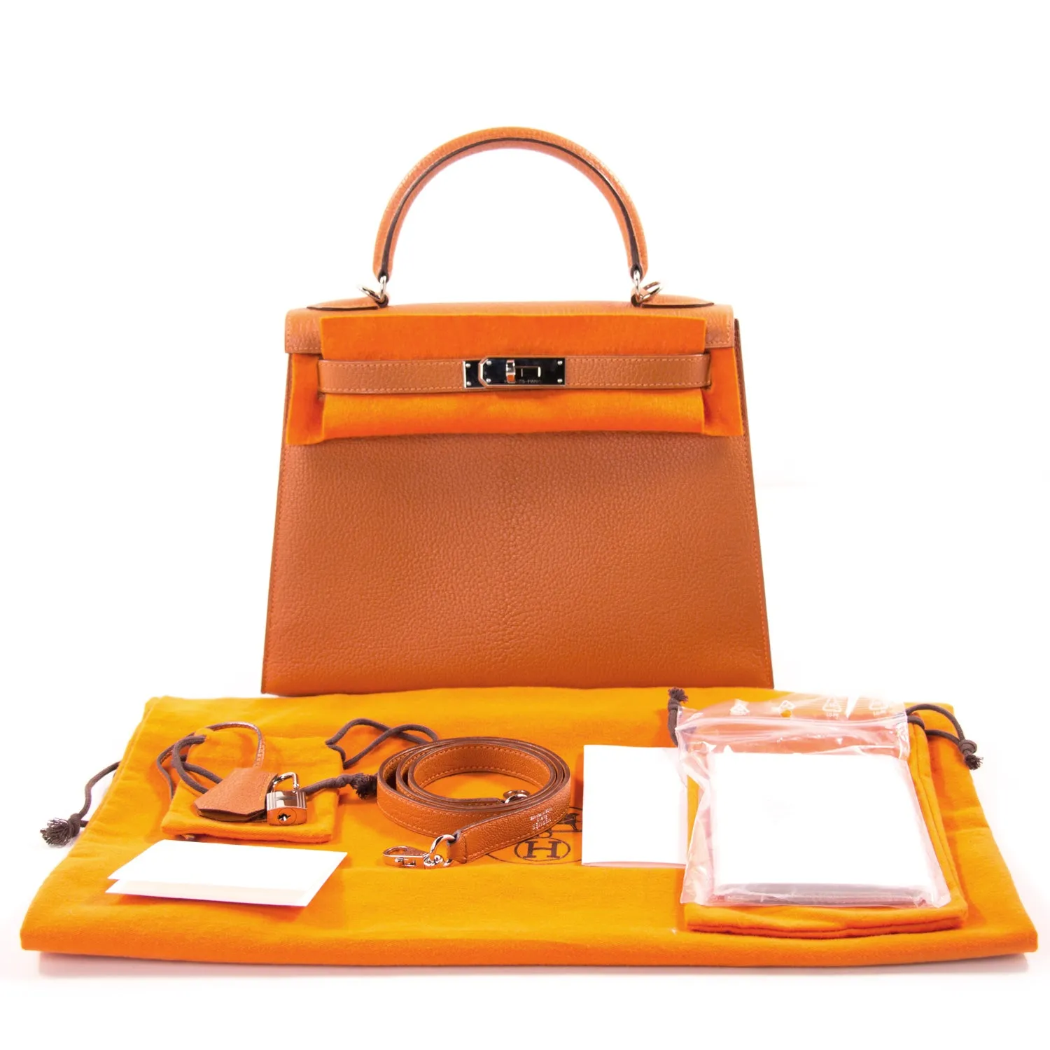 Hermès Kelly 28 Sellier Orange Chevre Mysore