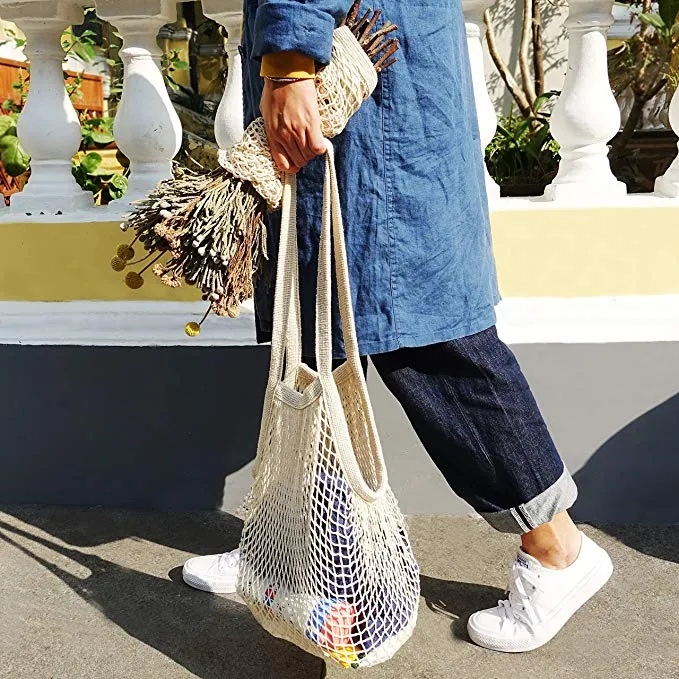 Homlly Cotton Mesh Farmer Tote Bag